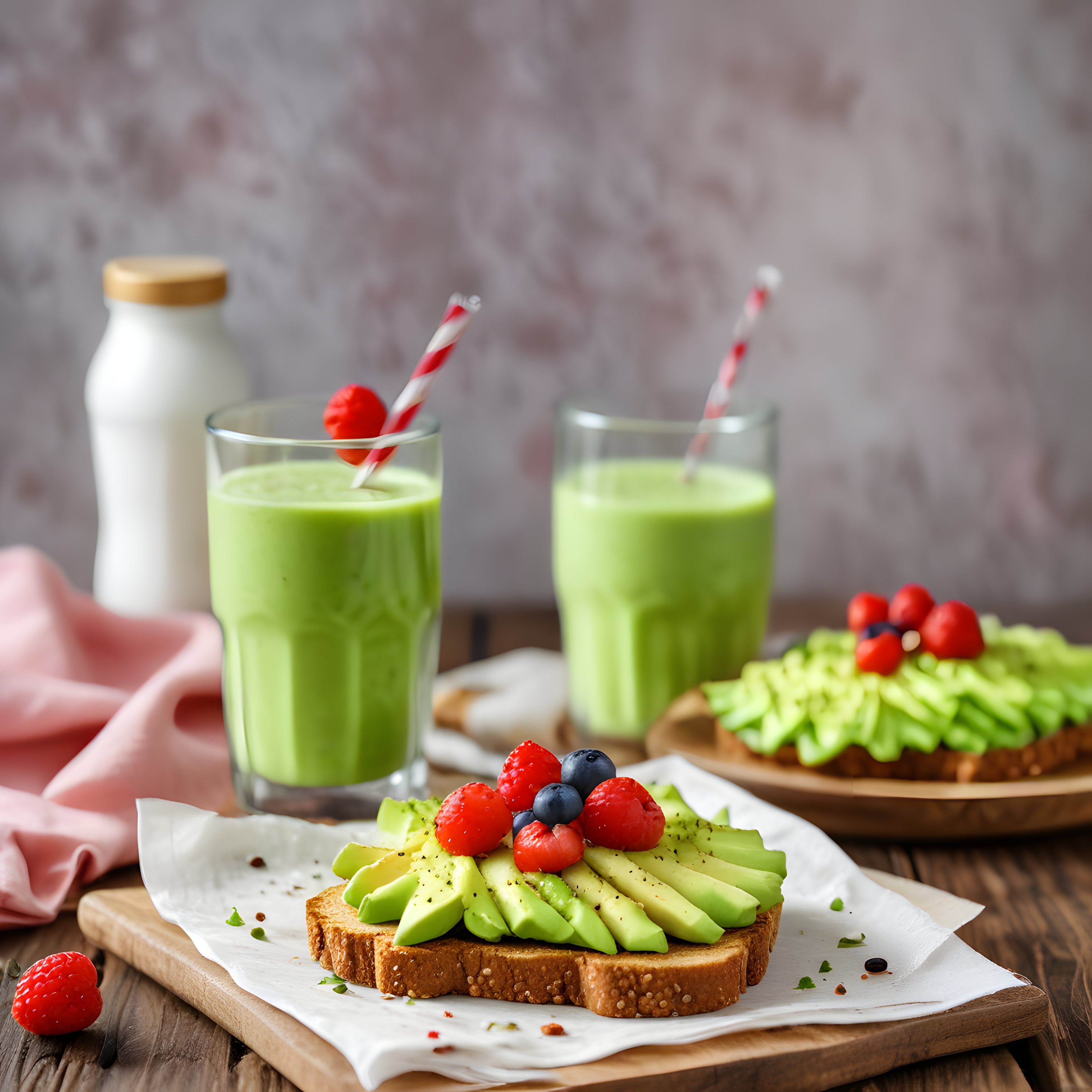 Avokadolu Tost ve Yeşil Smoothie ile Sağlıklı Kahvaltı Sunumu