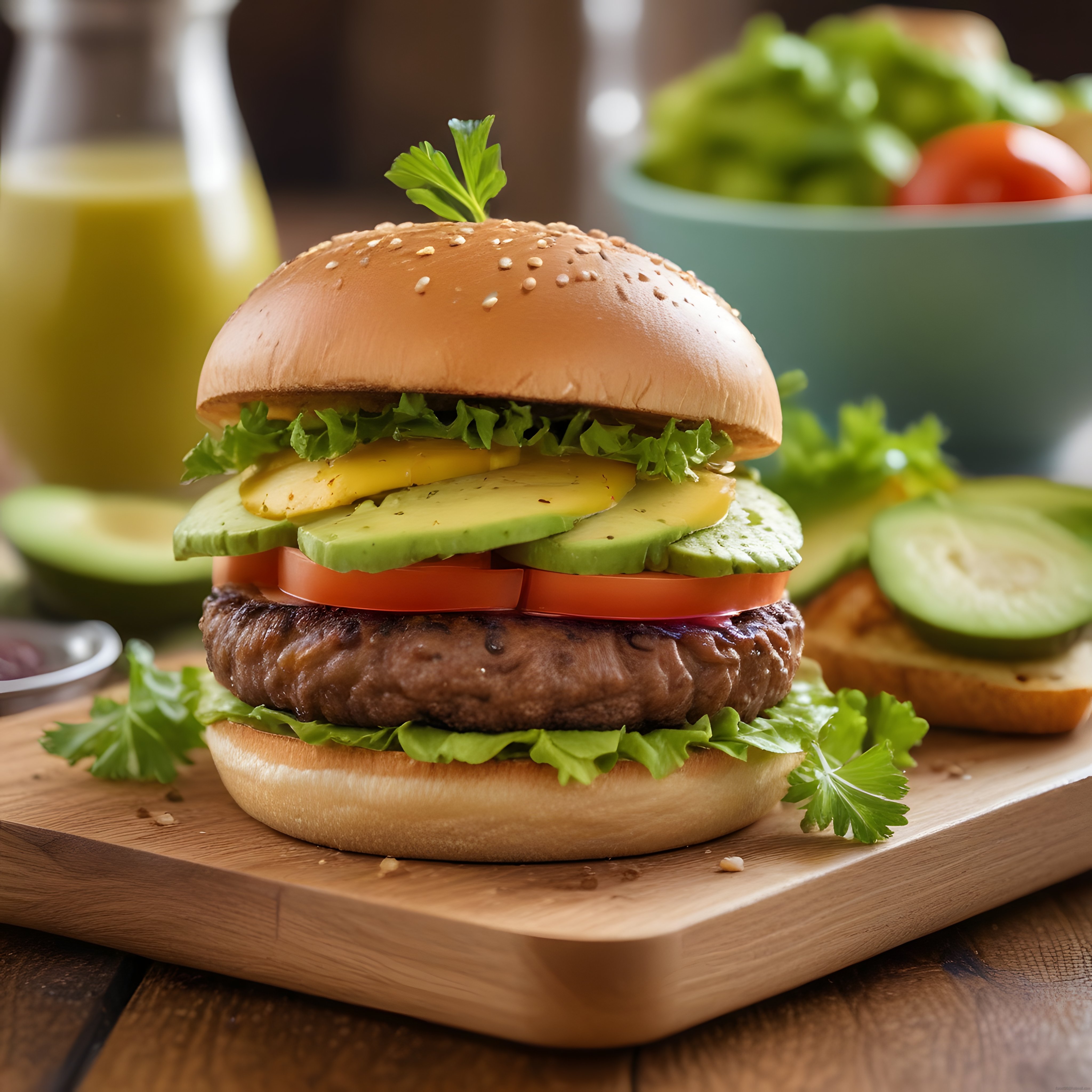 Avokadolu ve domatesli ızgara köfteli susamlı gourmet hamburger tarifi