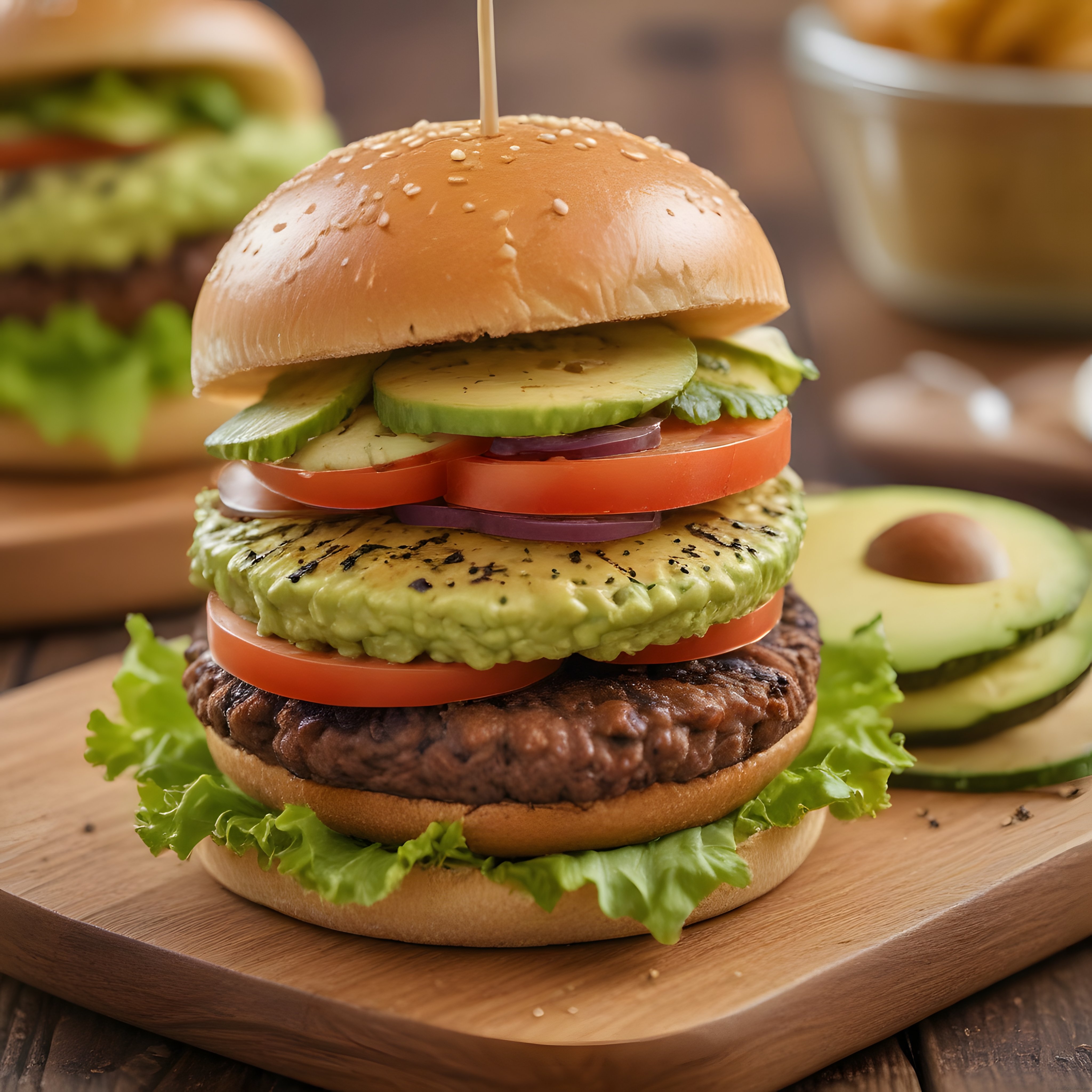 Avokadolu ve Guakamoleli Izgara Köfteli Lezzetli Gourmet Burger