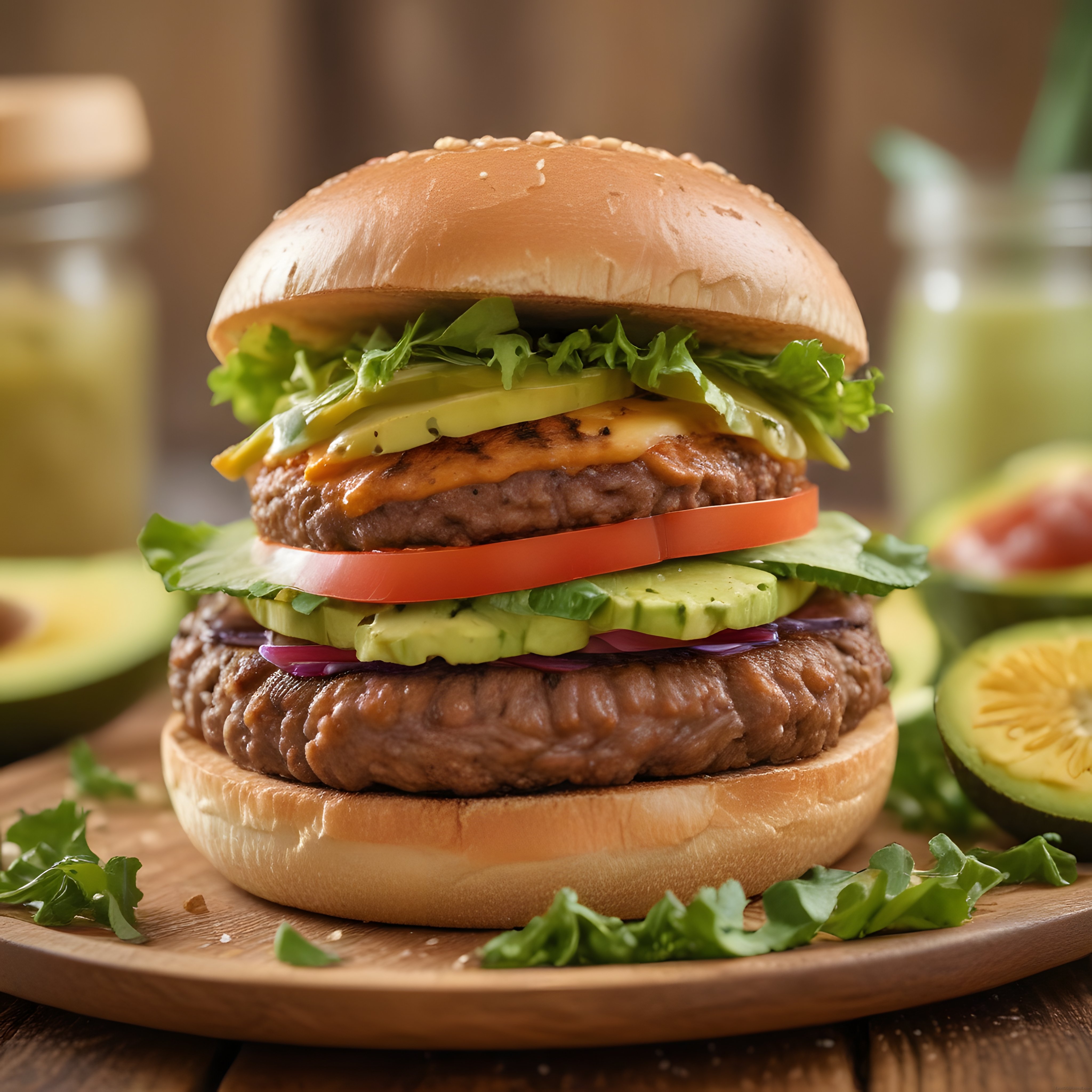 Avokadolu ve marulu ızgara köfteli hamburger yakın çekim