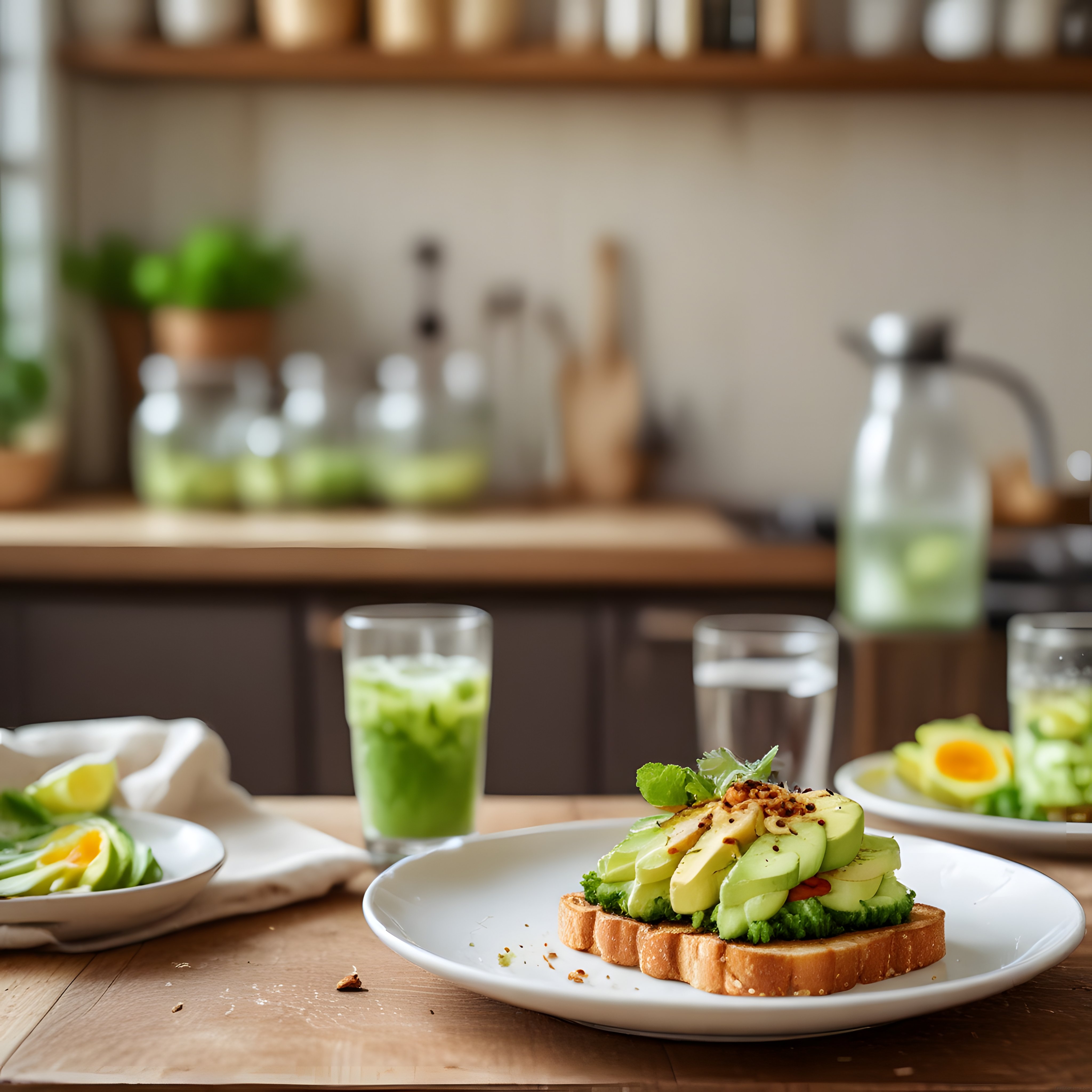 Avokadolu ve Salatalıklı Tost ile Yeşil Smoothie Kahvaltısı