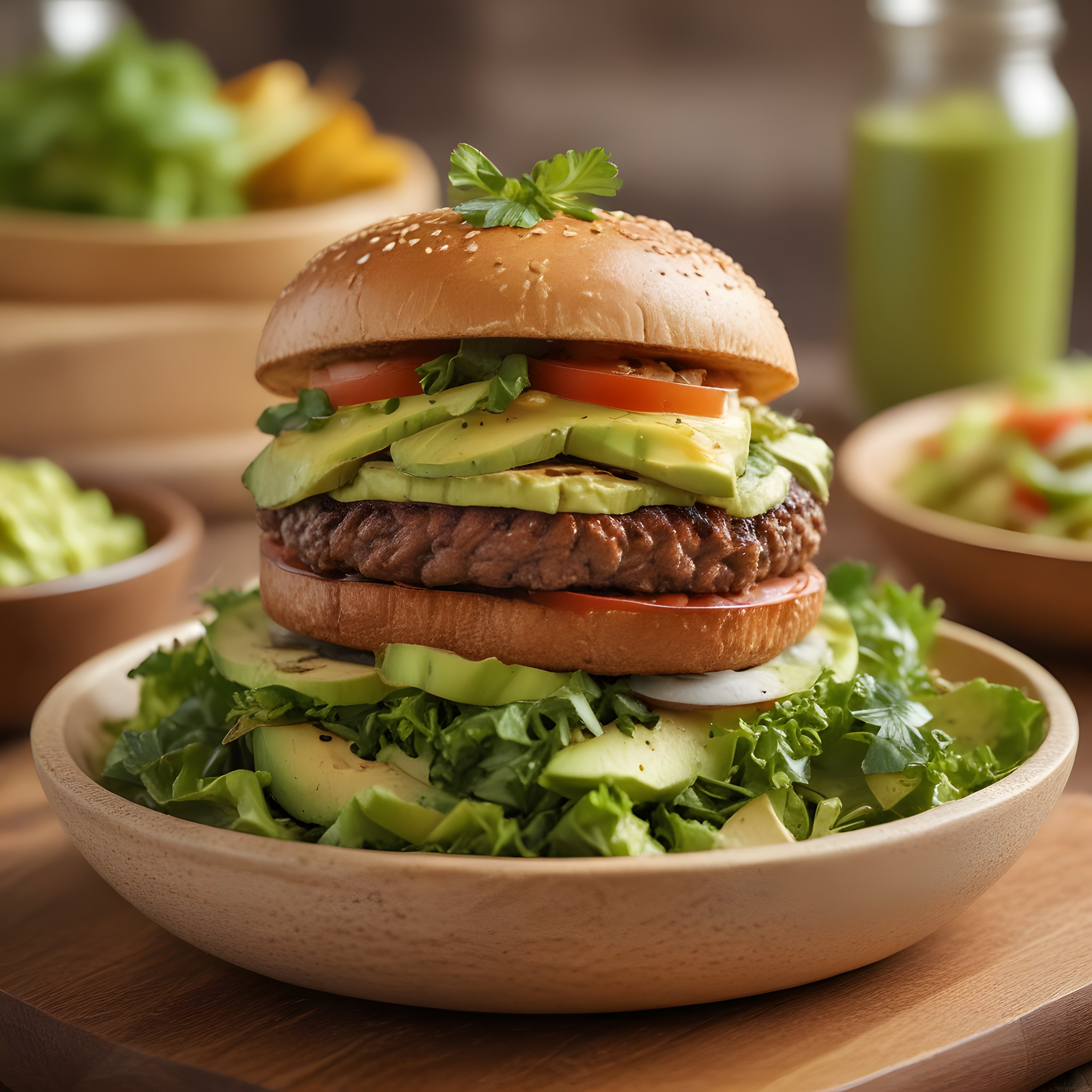 Avokadolu ve Taze Yeşillikli Izgara Köfteli Gourmet Burger Tarifi