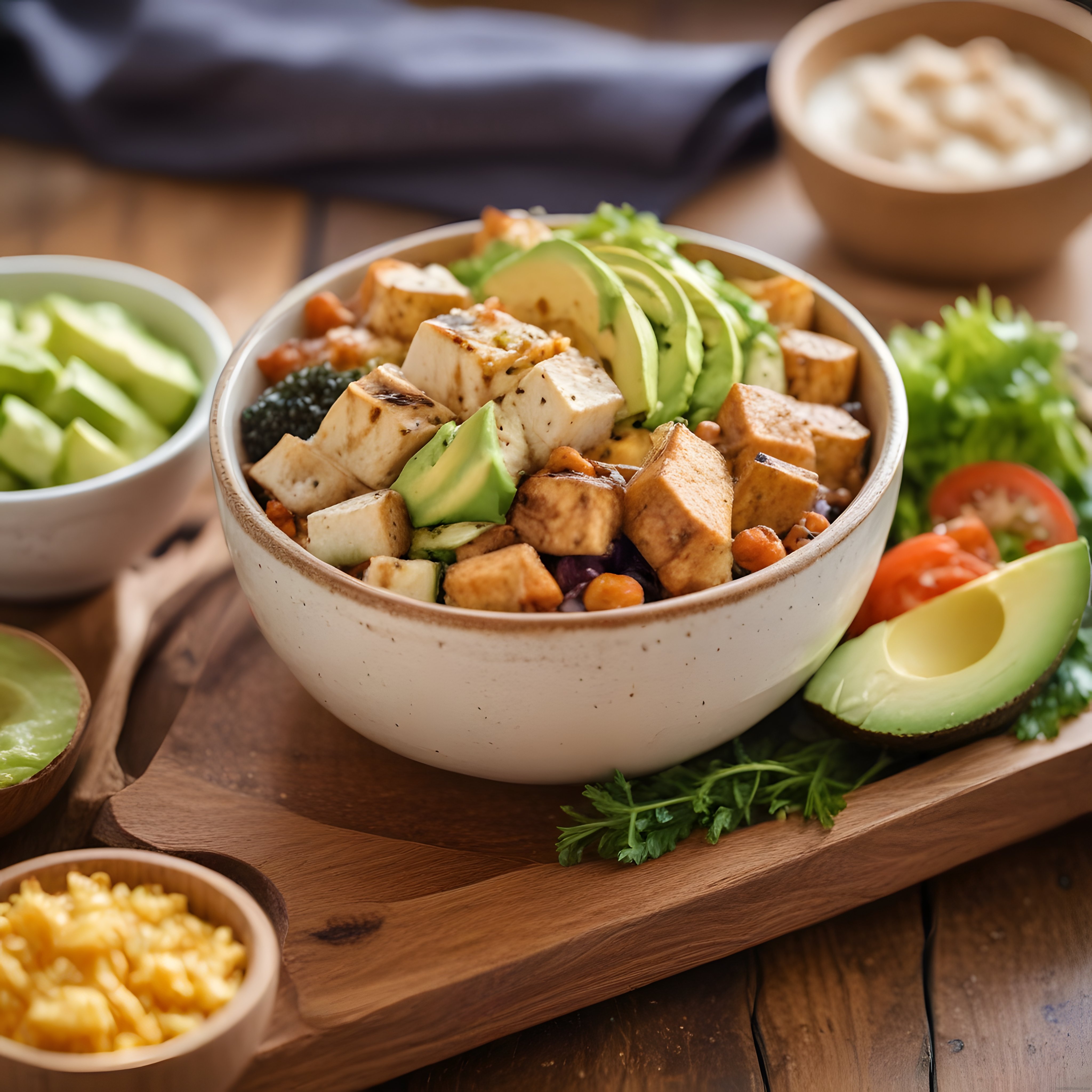 Avokadolu ve Tofulu Renkli Buddha Kasesi: Sağlıklı Vegan Beslenme Sunumu