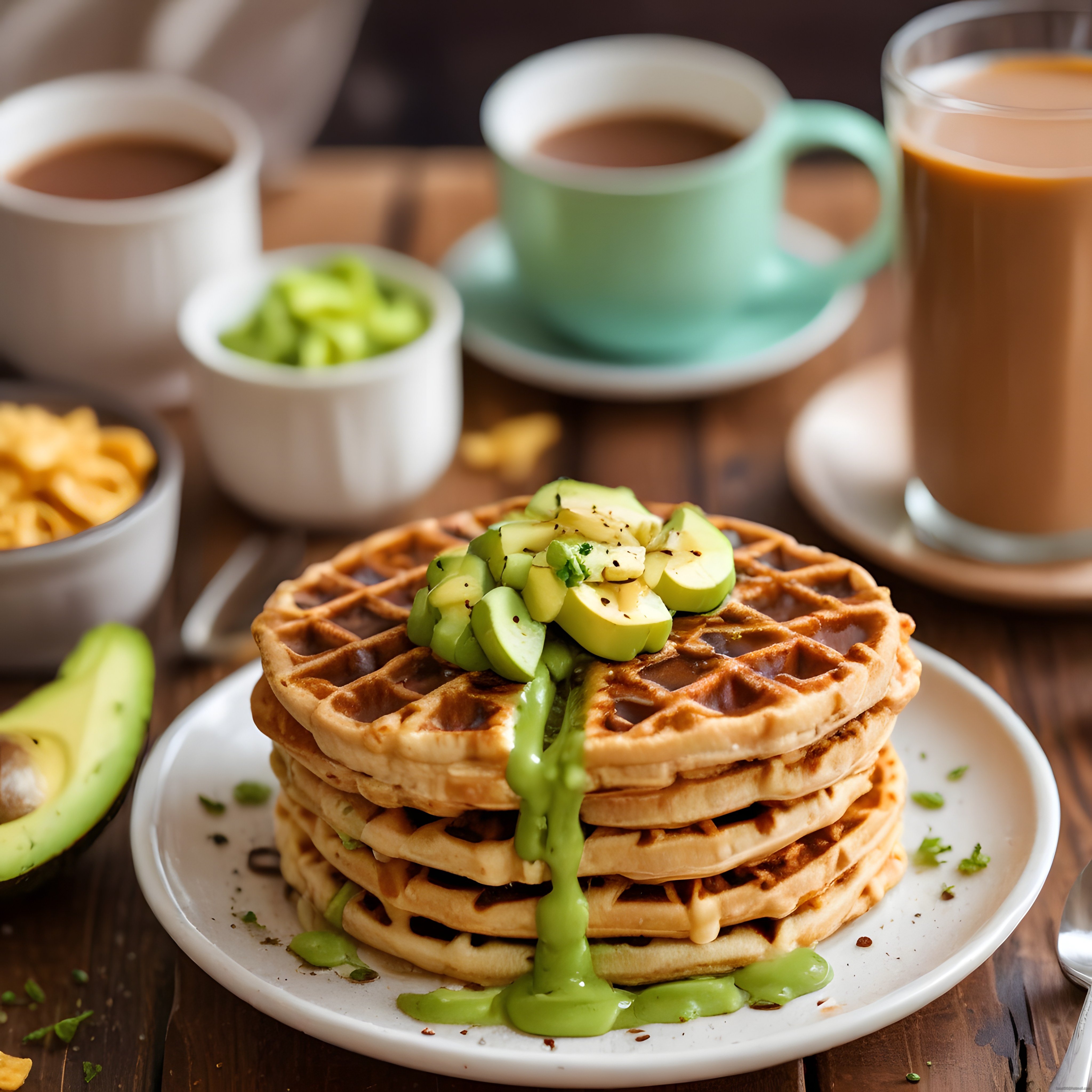 Avokadolu Waffle ve Kahve Eşliğinde Lezzetli Bir Kahvaltı Masası