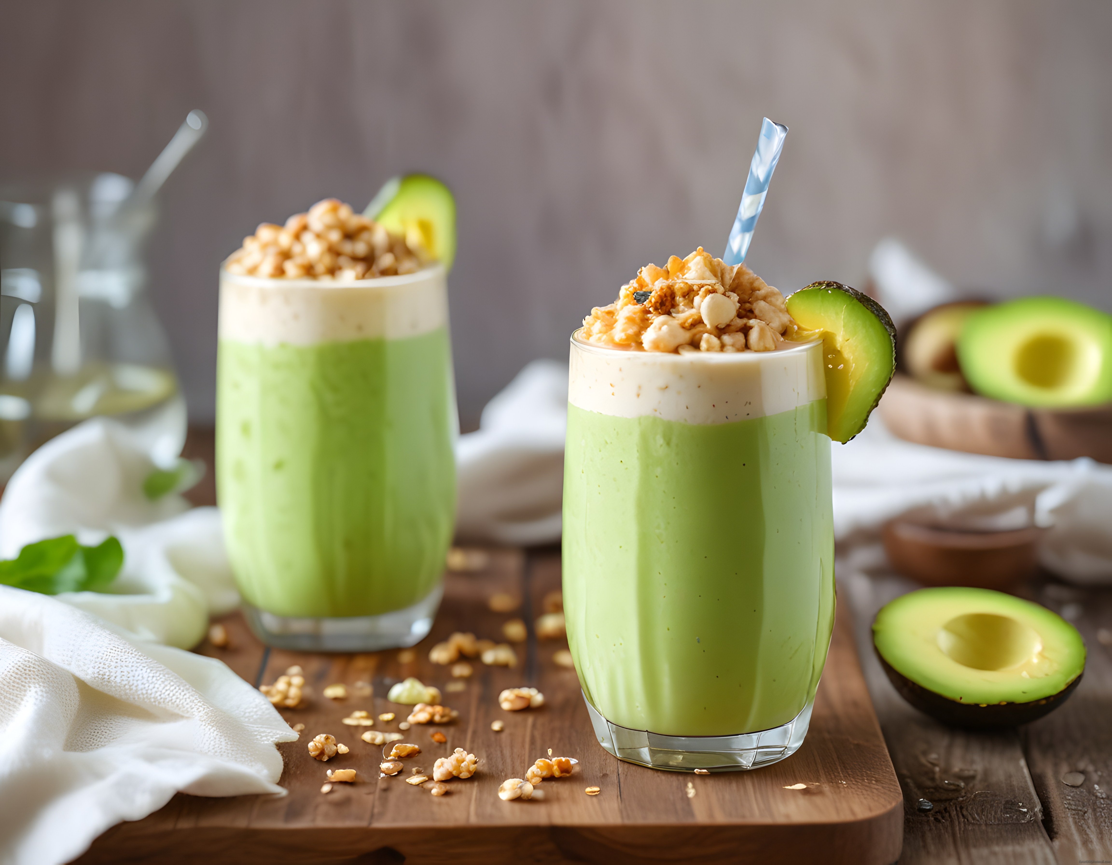Avokadolu Yeşil Smoothie: Granola ve Fındıkla Süslenmiş Sağlıklı İçecek Tarifi