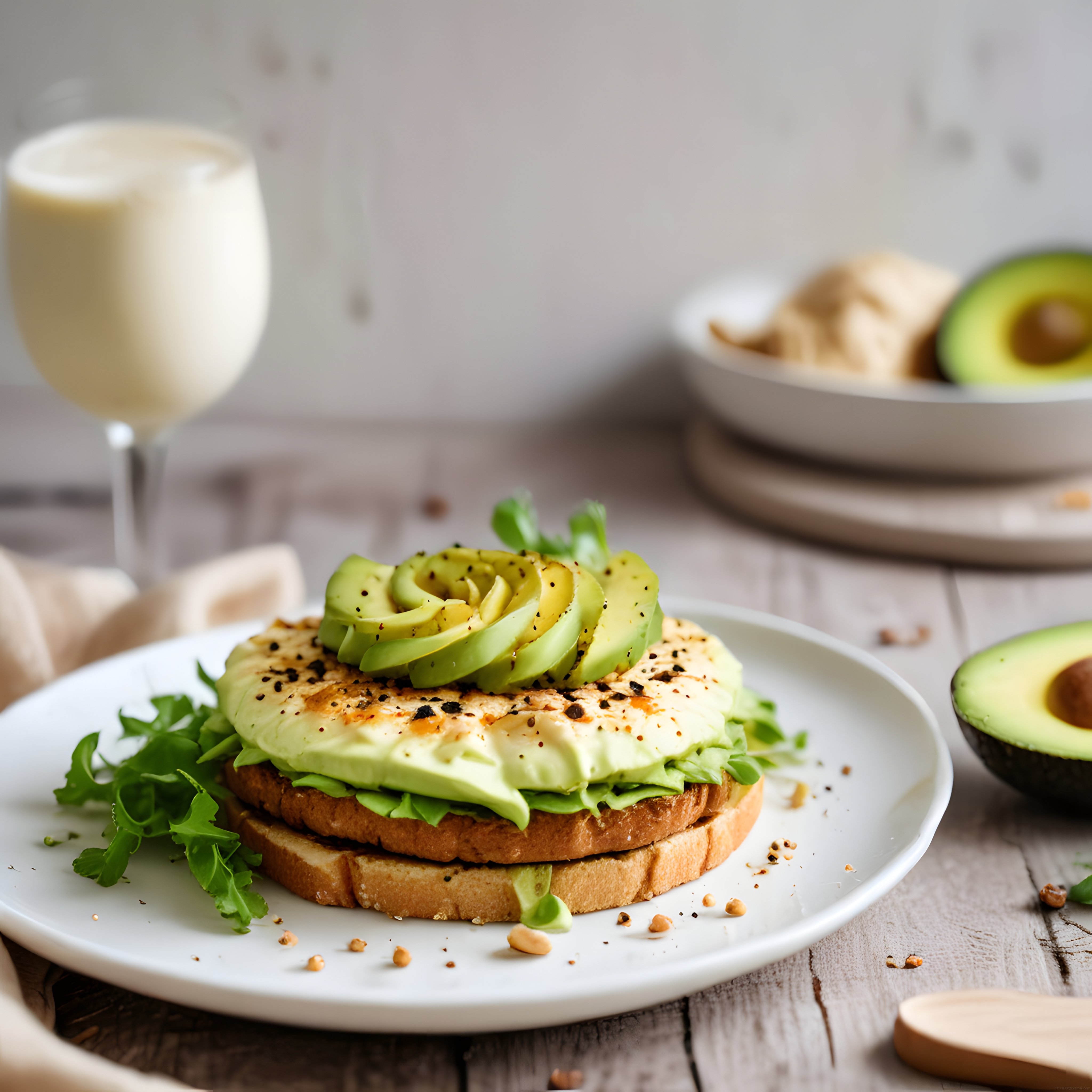 Avokadolu Yumurtalı Ekmek Üstü ve Smoothie ile Sağlıklı Kahvaltı Sunumu