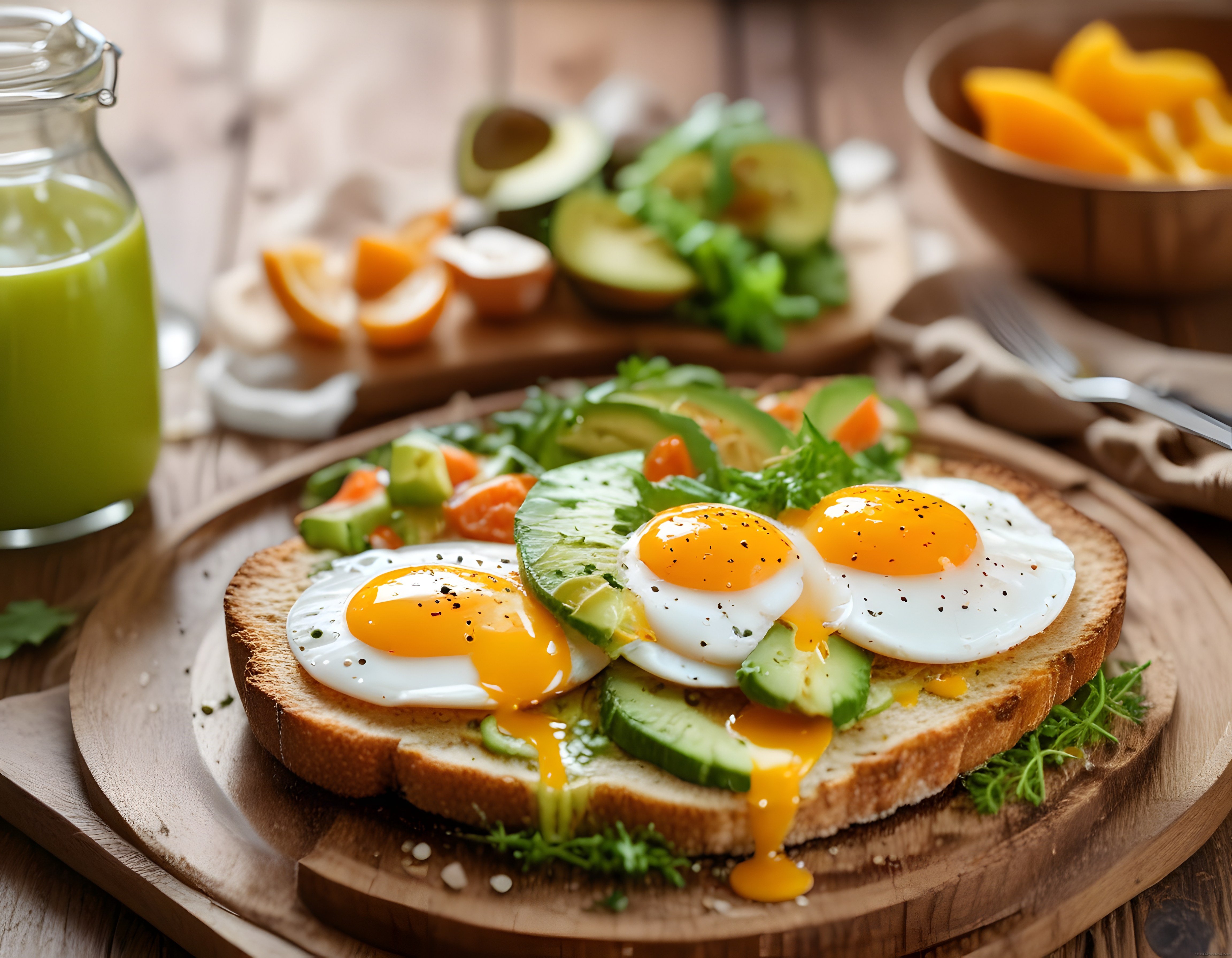 Avokadolu Yumurtalı Ekmek Üstü ve Yeşil Smoothie ile Sağlıklı Kahvaltı