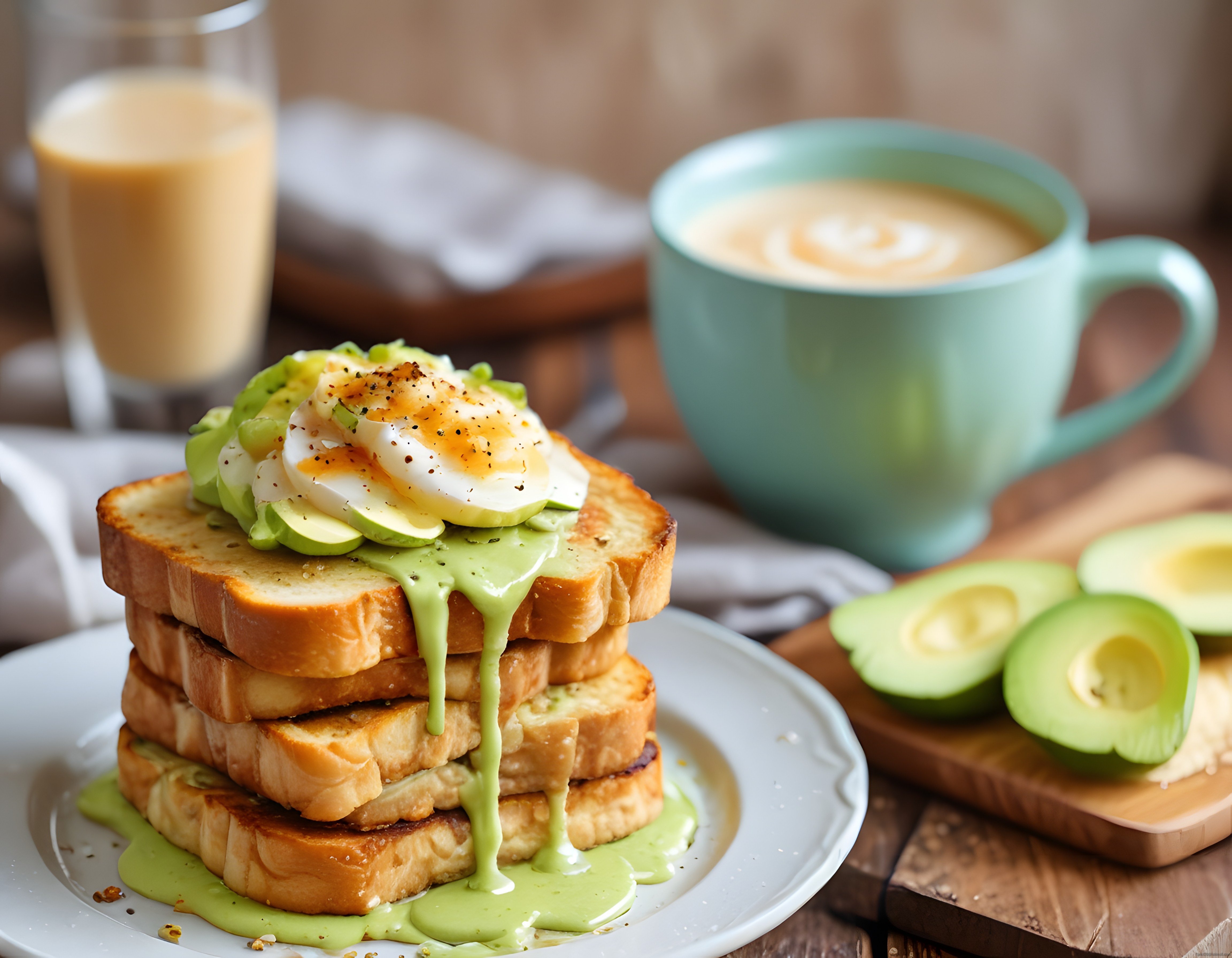 Avokadolu Yumurtalı Tost, Taze Sıkma Portakal Suyu ve Latte ile Kahvaltı Keyfi