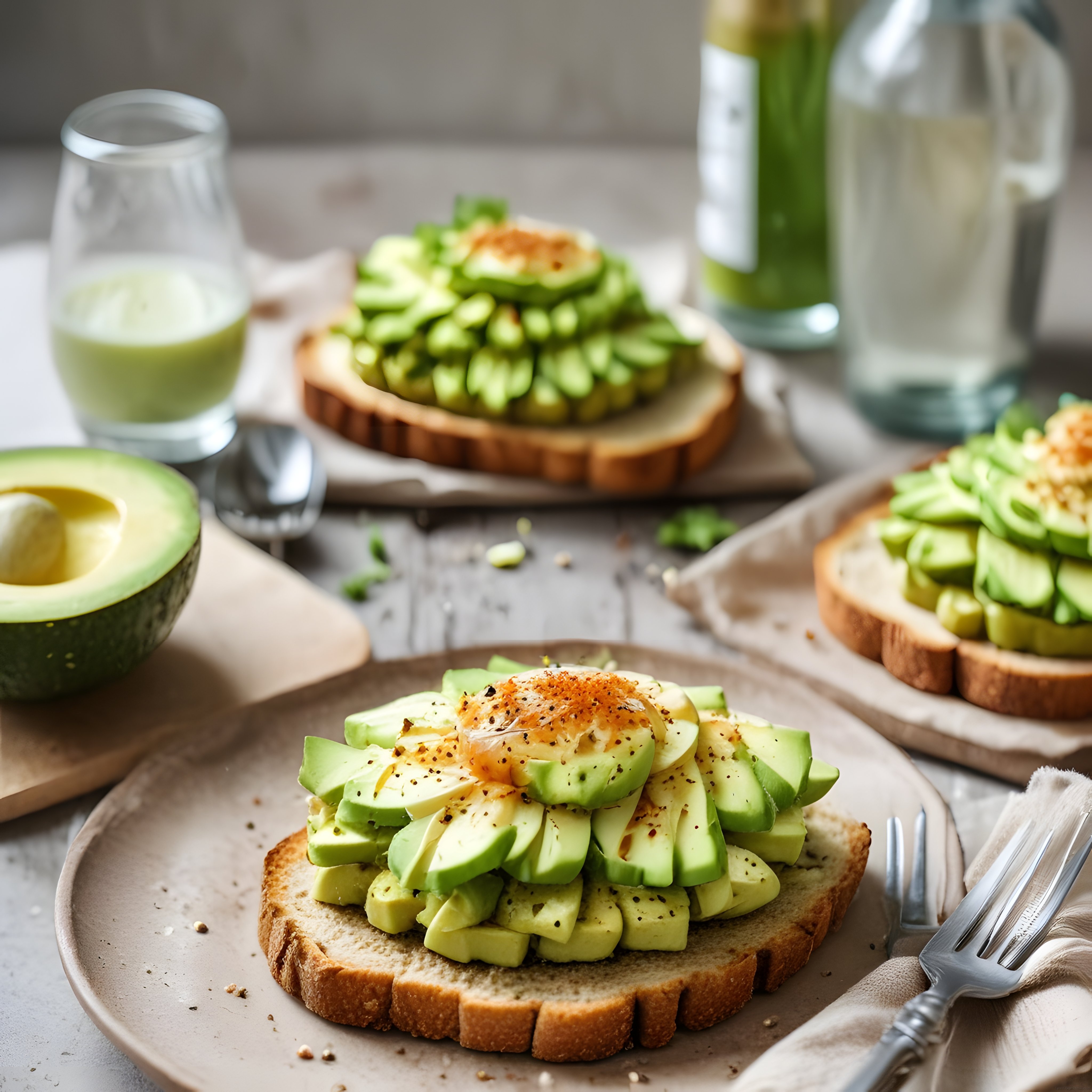 Avokadolu Yumurtalı Tost ve Yeşil İçecek ile Sağlıklı Kahvaltı Sunumu