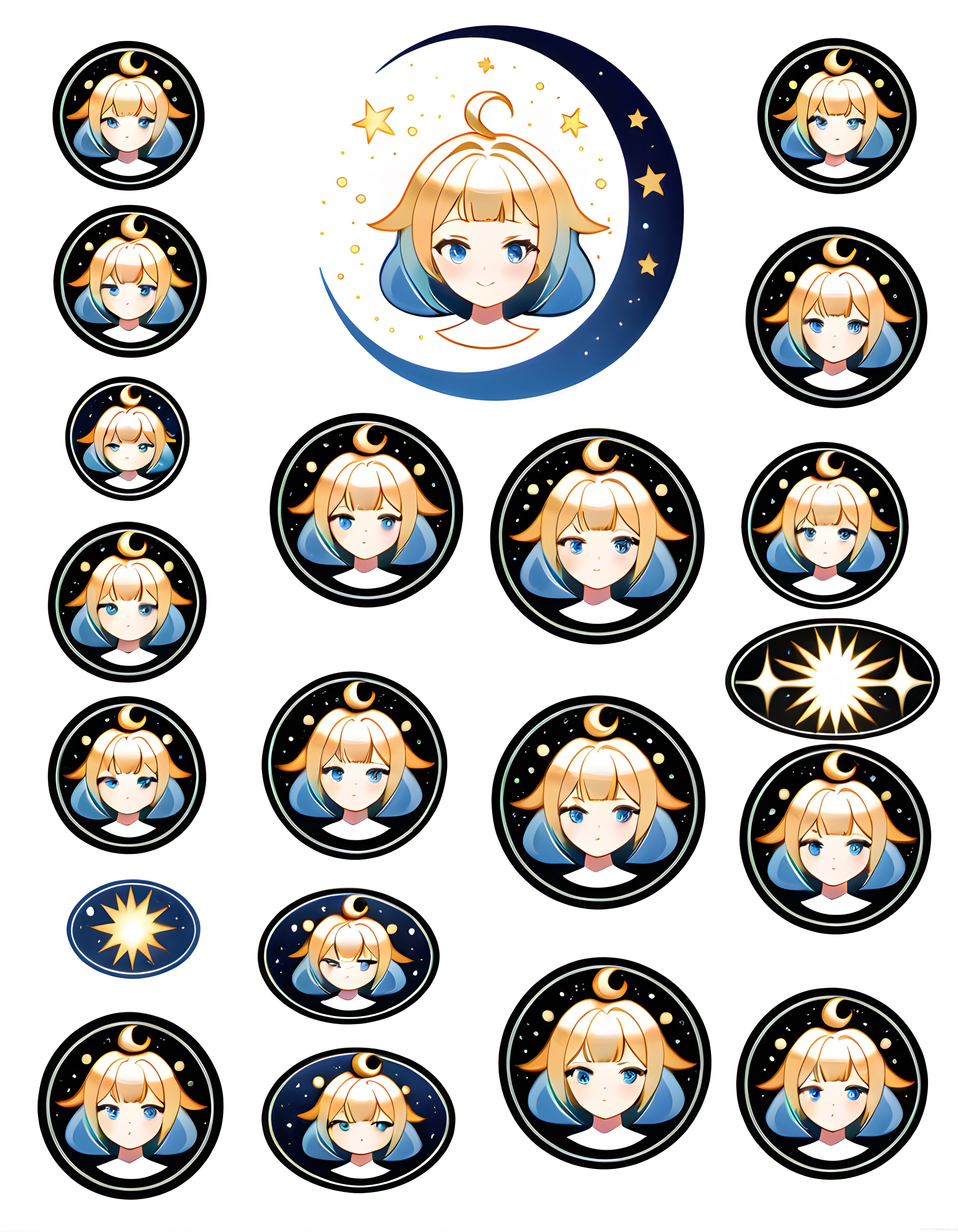 Ay Yıldız Temalı Anime Karakter Avatarları ve Kozmik Sticker Seti