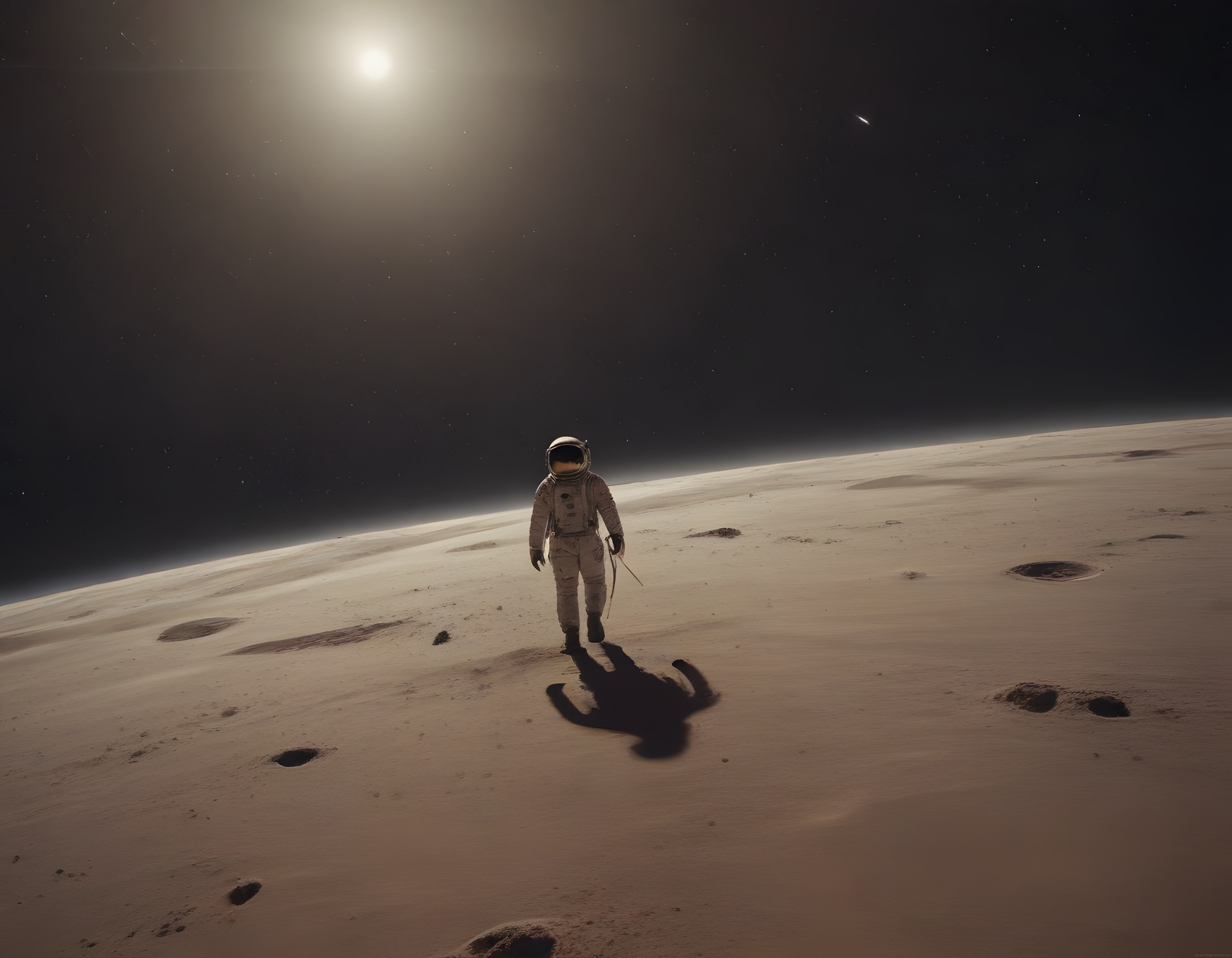 Ay Yüzeyinde Yalnız Yürüyen Astronot ve Uzayın Gizemli Derinlikleri