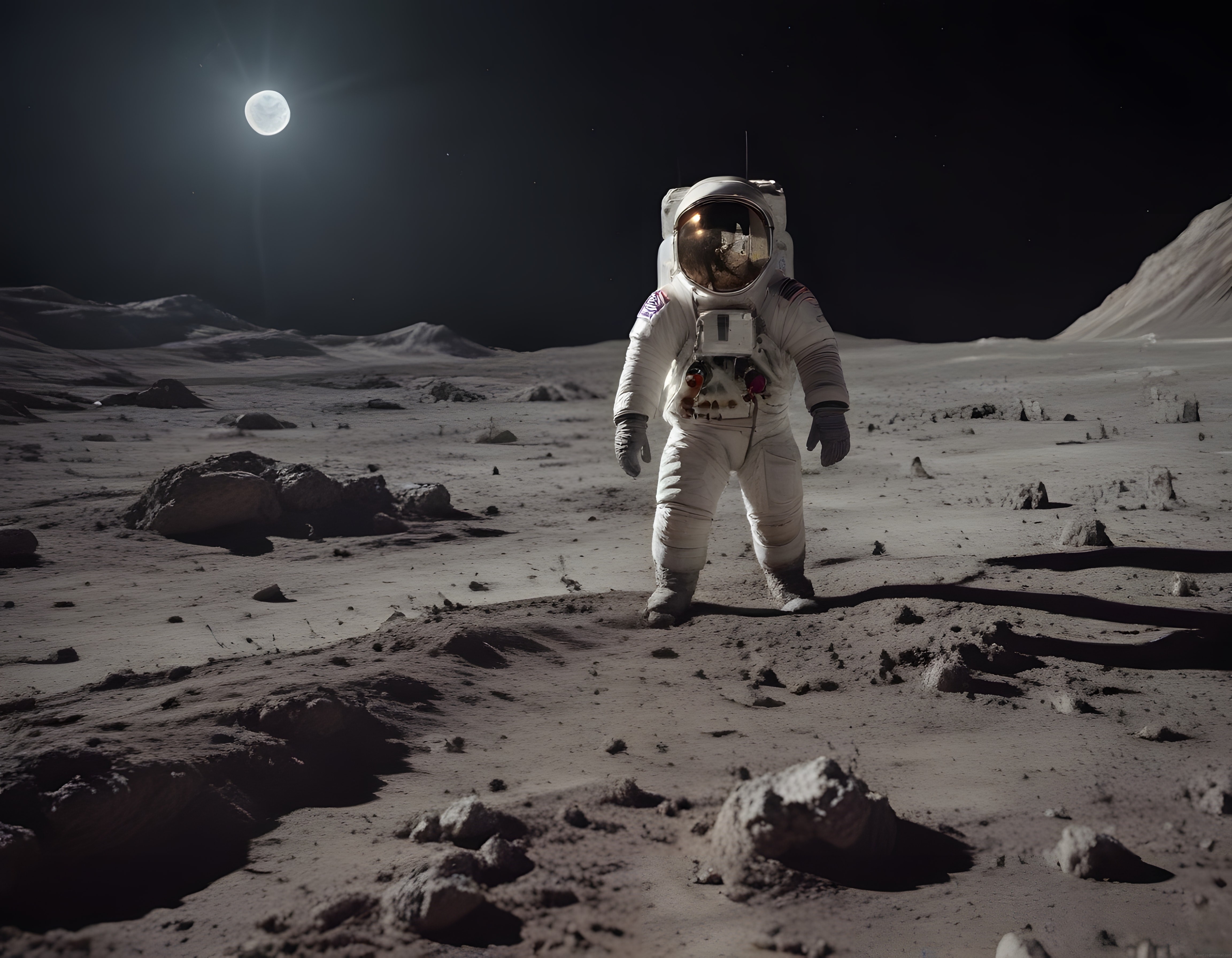 Ay Yüzeyinde Yürüyen Astronot ve Gizemli Uzay Keşif Atmosferi