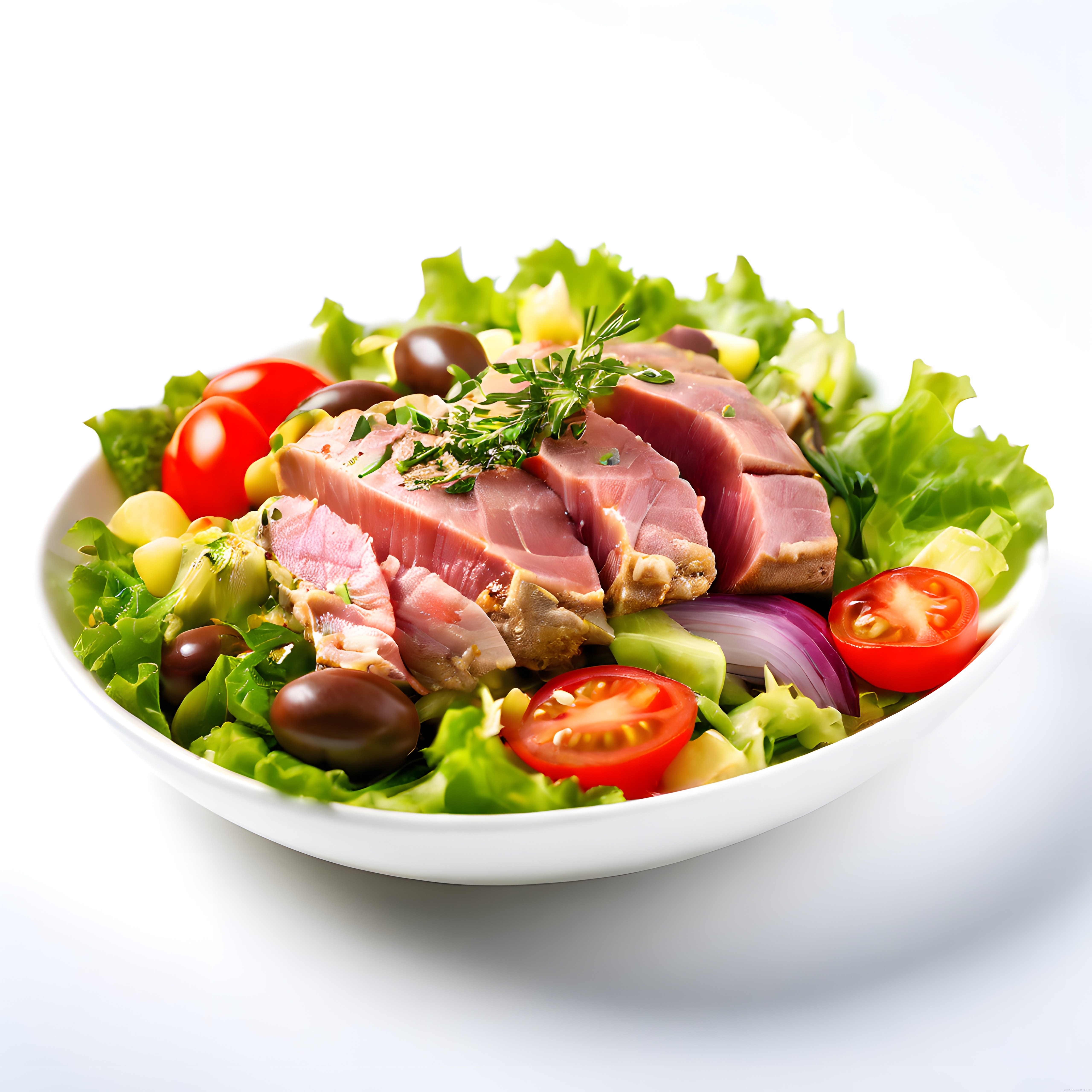 Az Pişmiş Ton Balıklı Avokadolu ve Zeytinli Sağlıklı Salata Kasesi