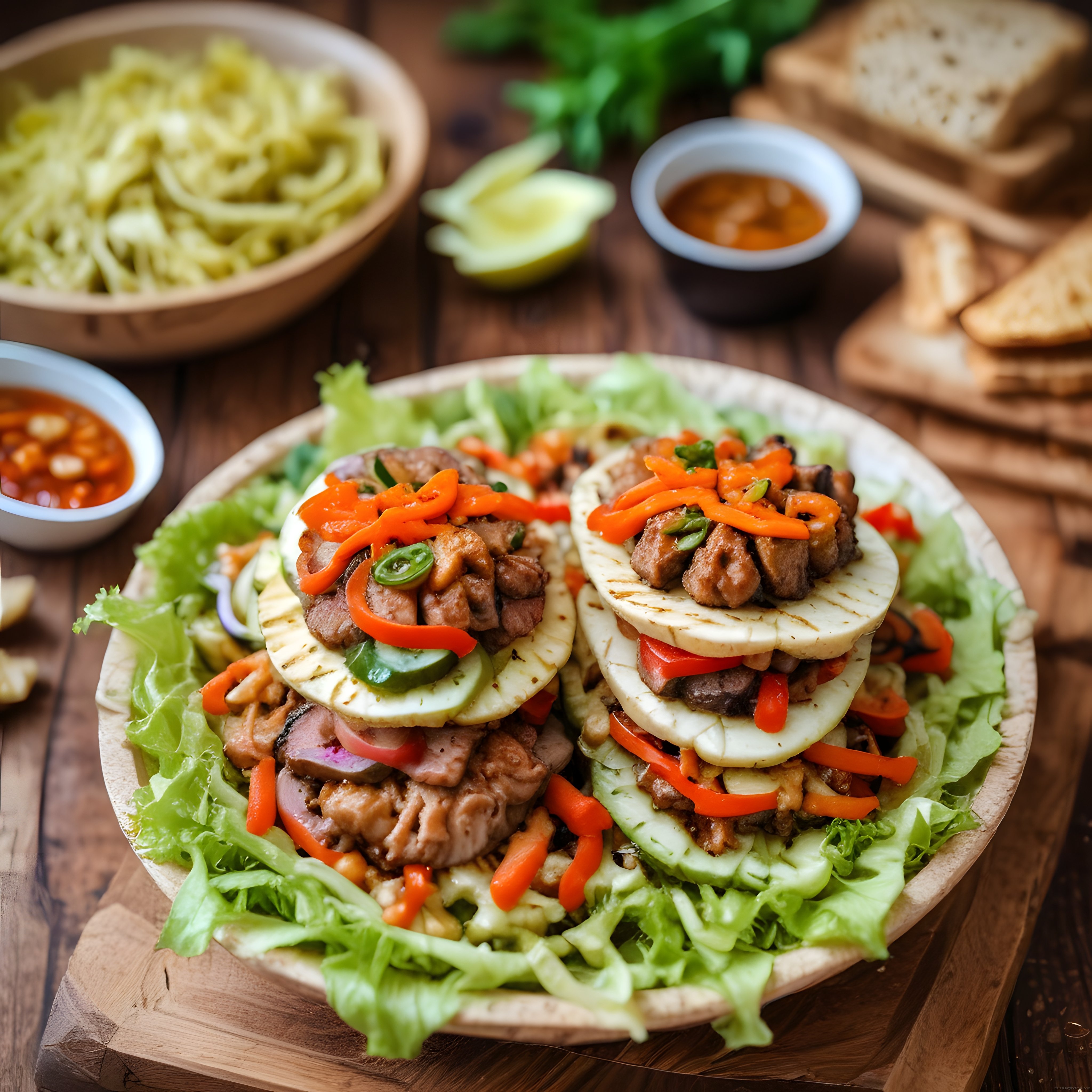Baharatlı etli ızgara peynirli taco tabağı ve ev yapımı salsa sosları