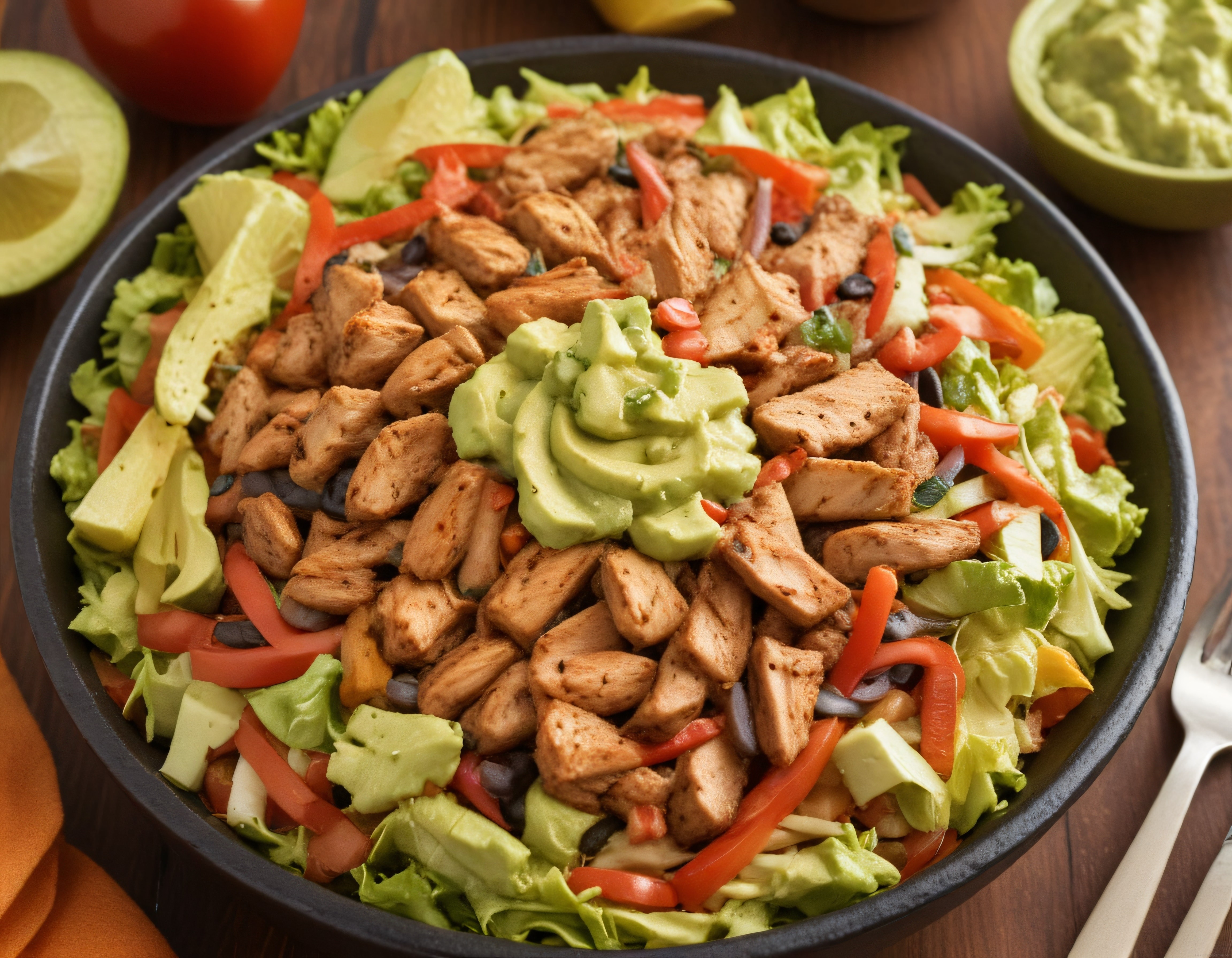 Baharatlı Tavuklu Avokado Salatası ile Renkli Sebze Kasesi Tarifi
