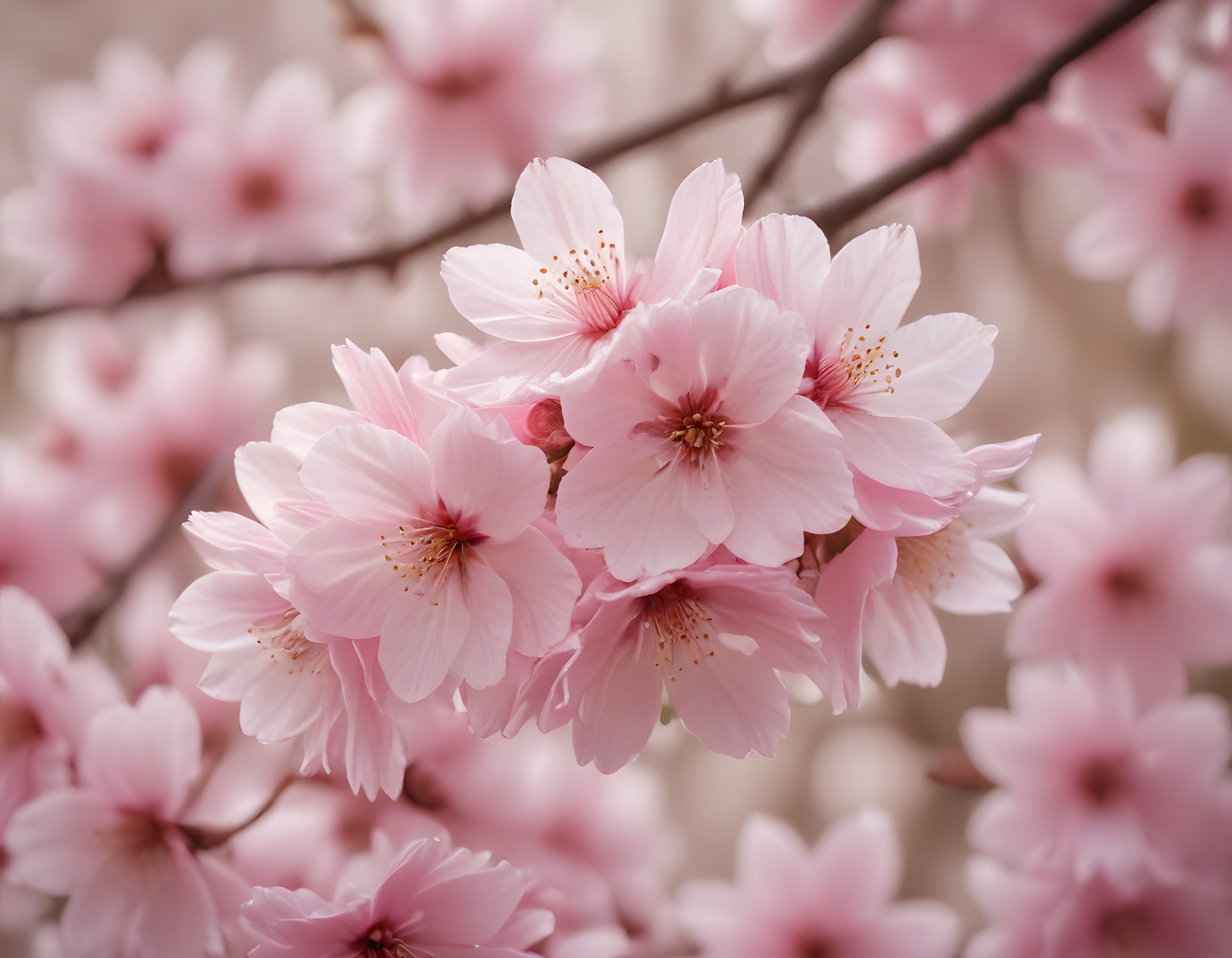 Baharı Müjdeleyen Pembe Kiraz Çiçekleri ve Yumuşak Işıkta Sakura Güzelliği