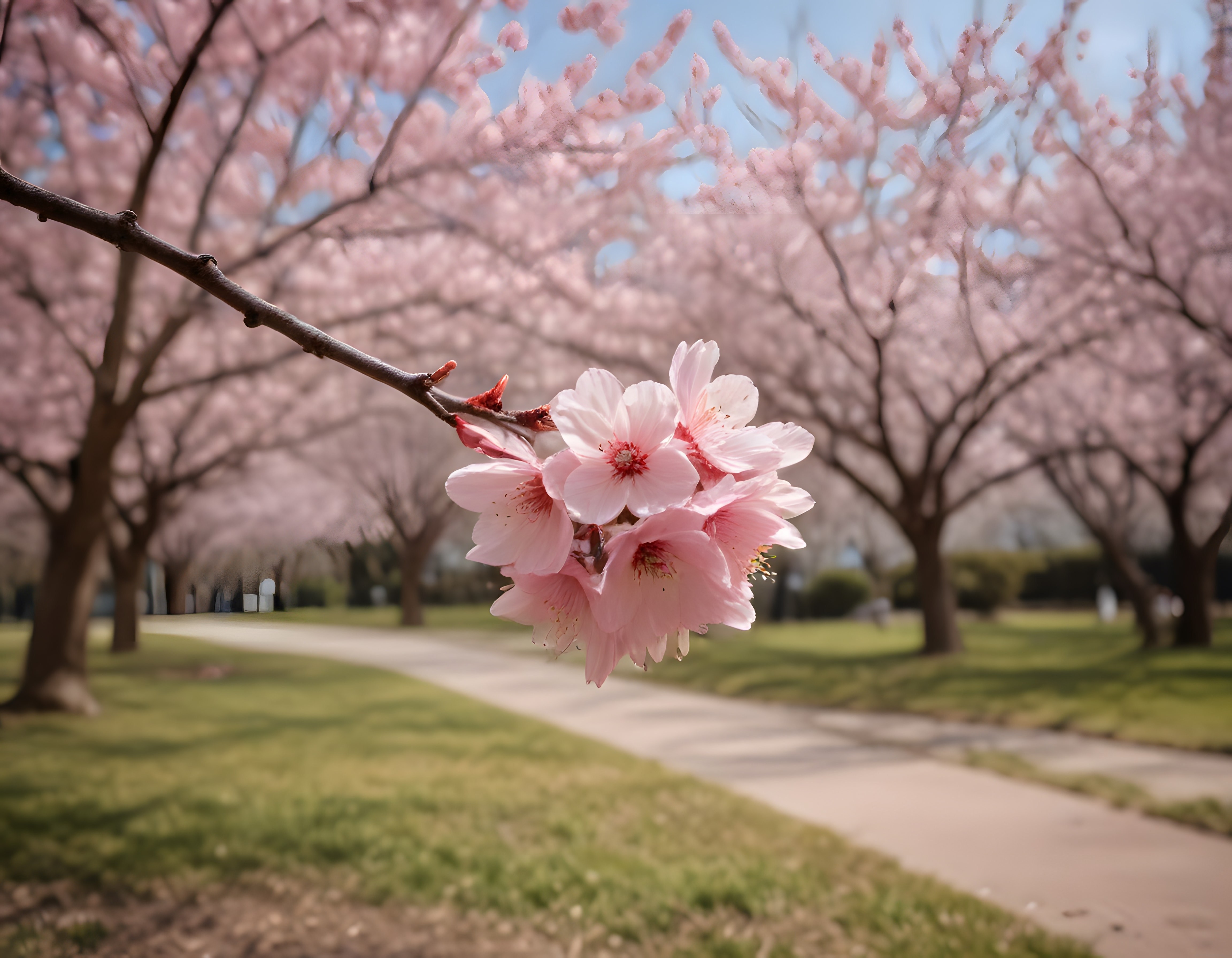 Baharın Gelişini Mükemmel Yansıtan Sakura Çiçekleri ve Park Manzarası