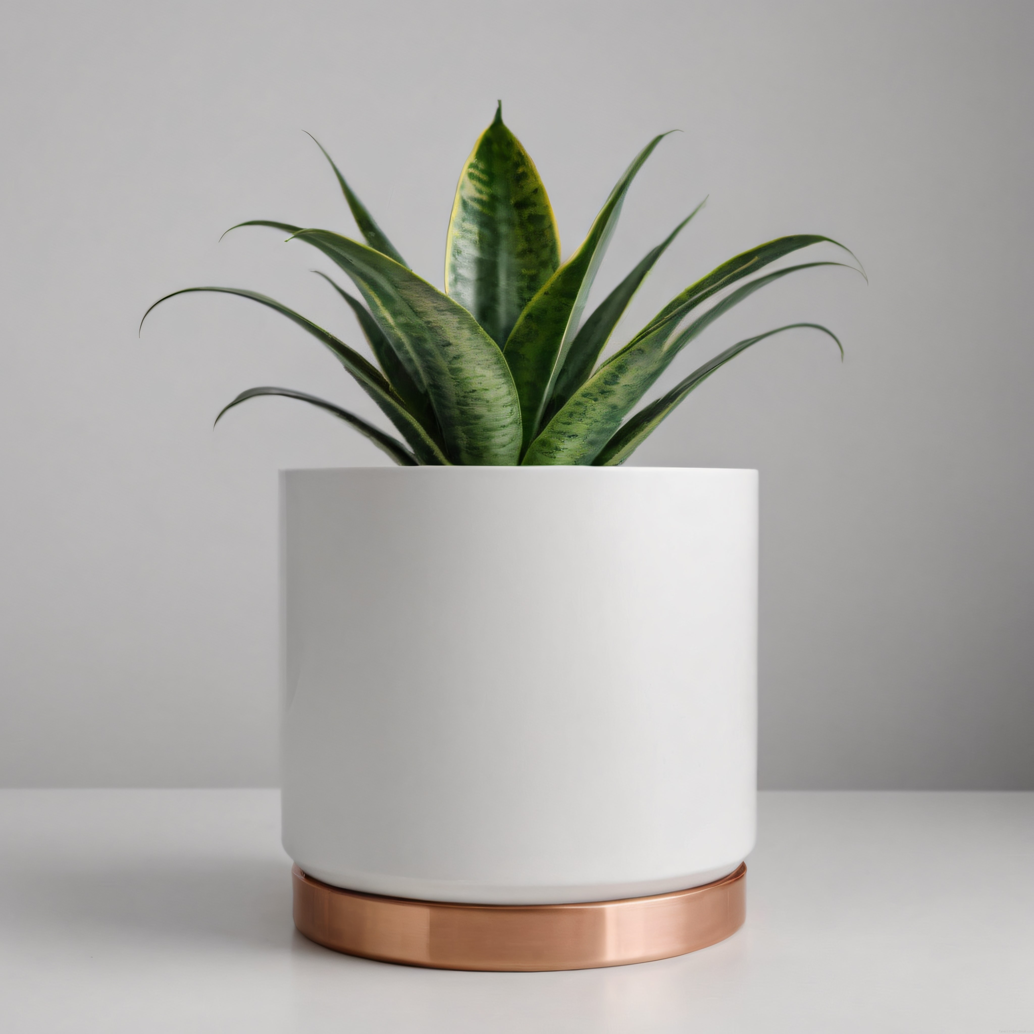 Bakır Detaylı Beyaz Saksıda Sansevieria ile Modern ve Huzurlu Ev Dekorasyonu