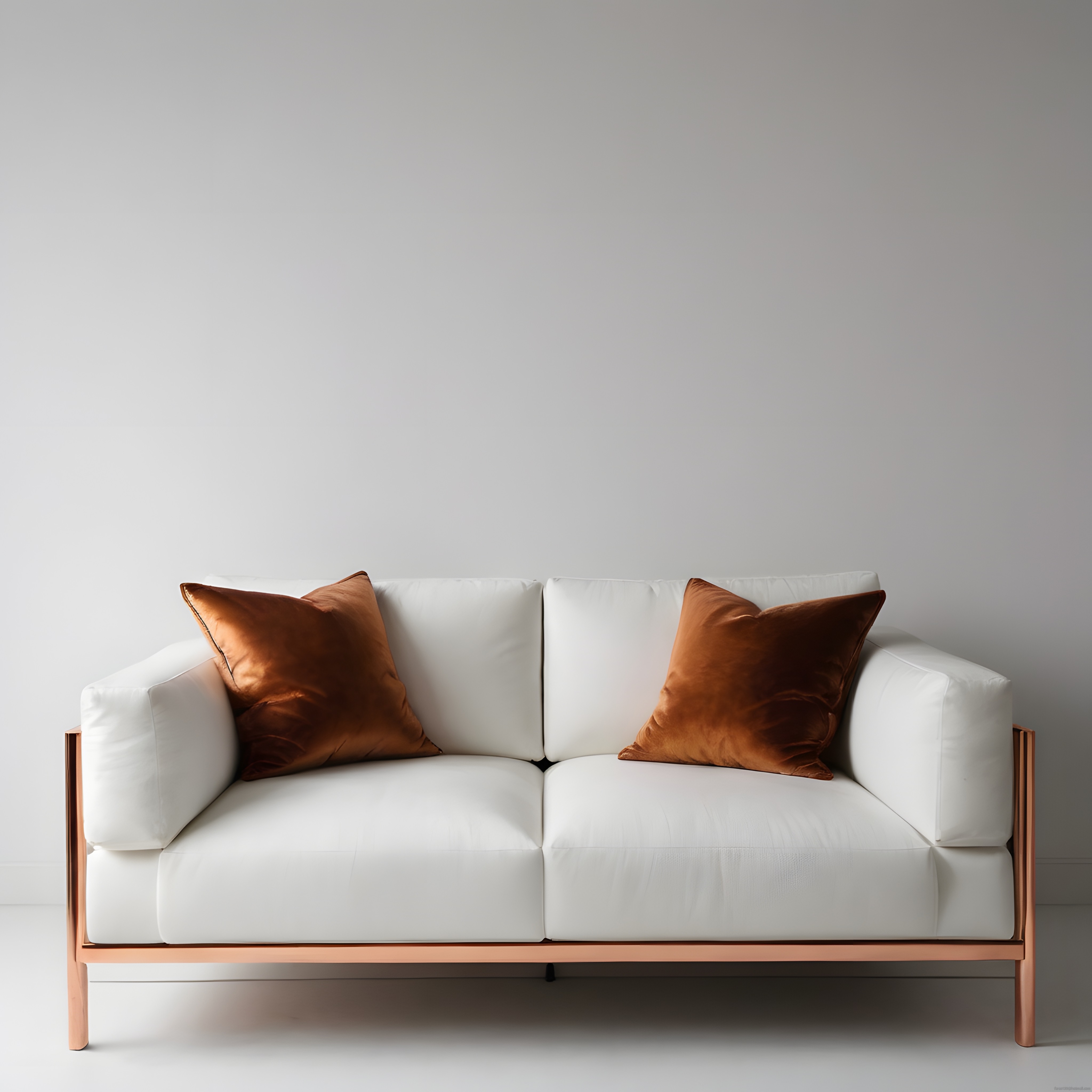 Bakır Detaylı Modern Beyaz Koltuk ve Minimalist İç Mekan Dekorasyonu