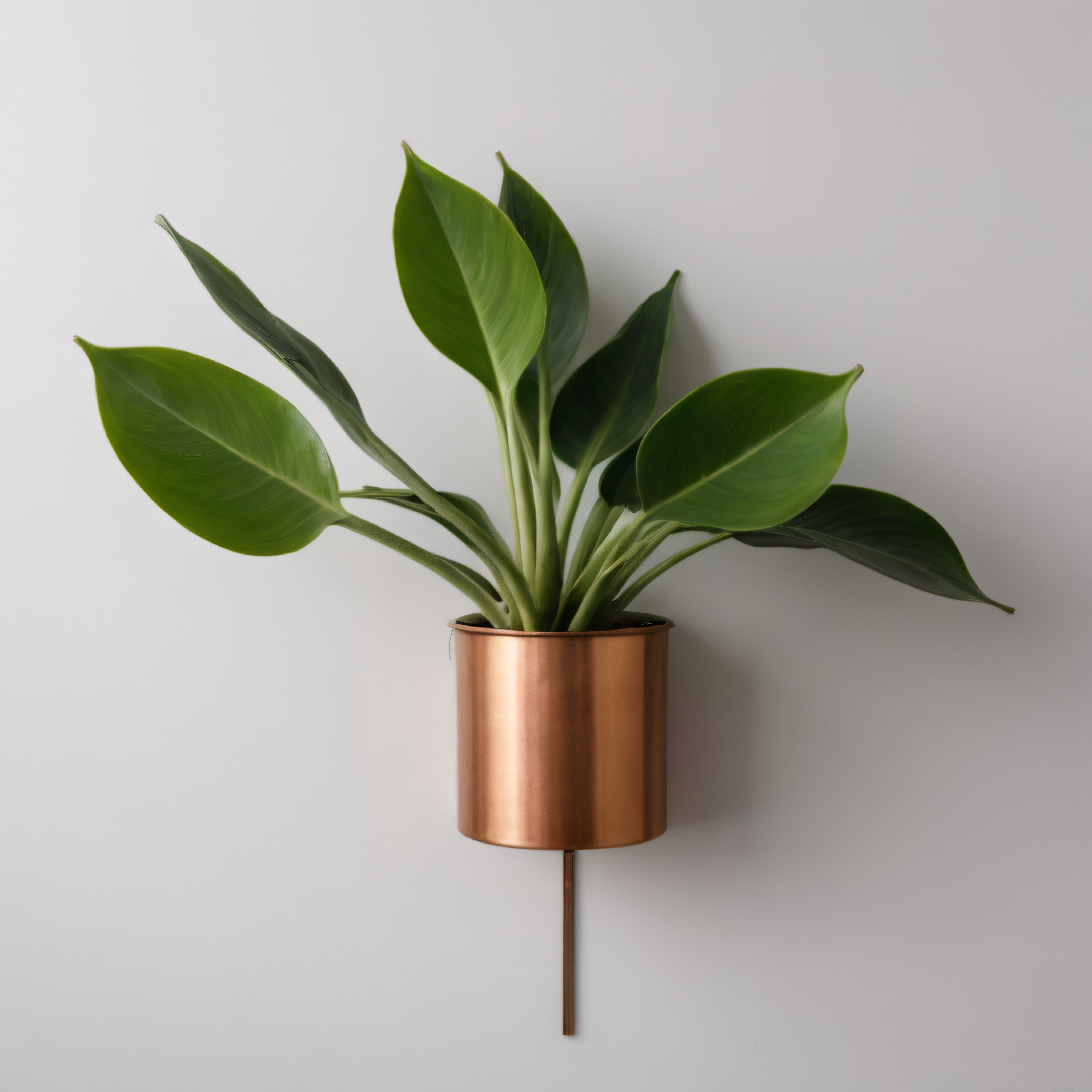 Bakır Duvar Saksısındaki Canlı Yeşil Bitki ile Modern Minimalist Dekorasyon