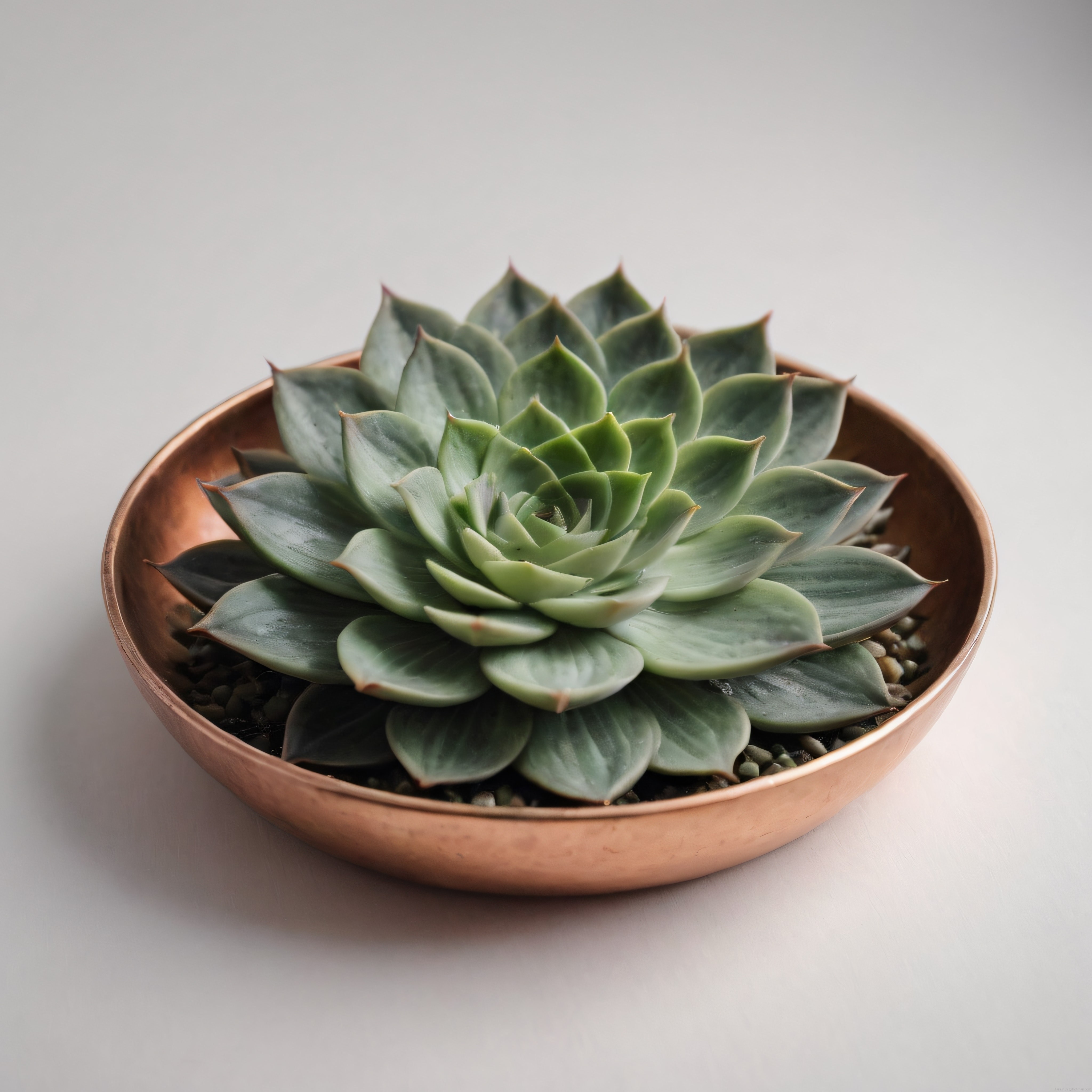 Bakır Saksıda Echeveria Sukulent: Minimalist ve Sade Botanik Dekorasyon