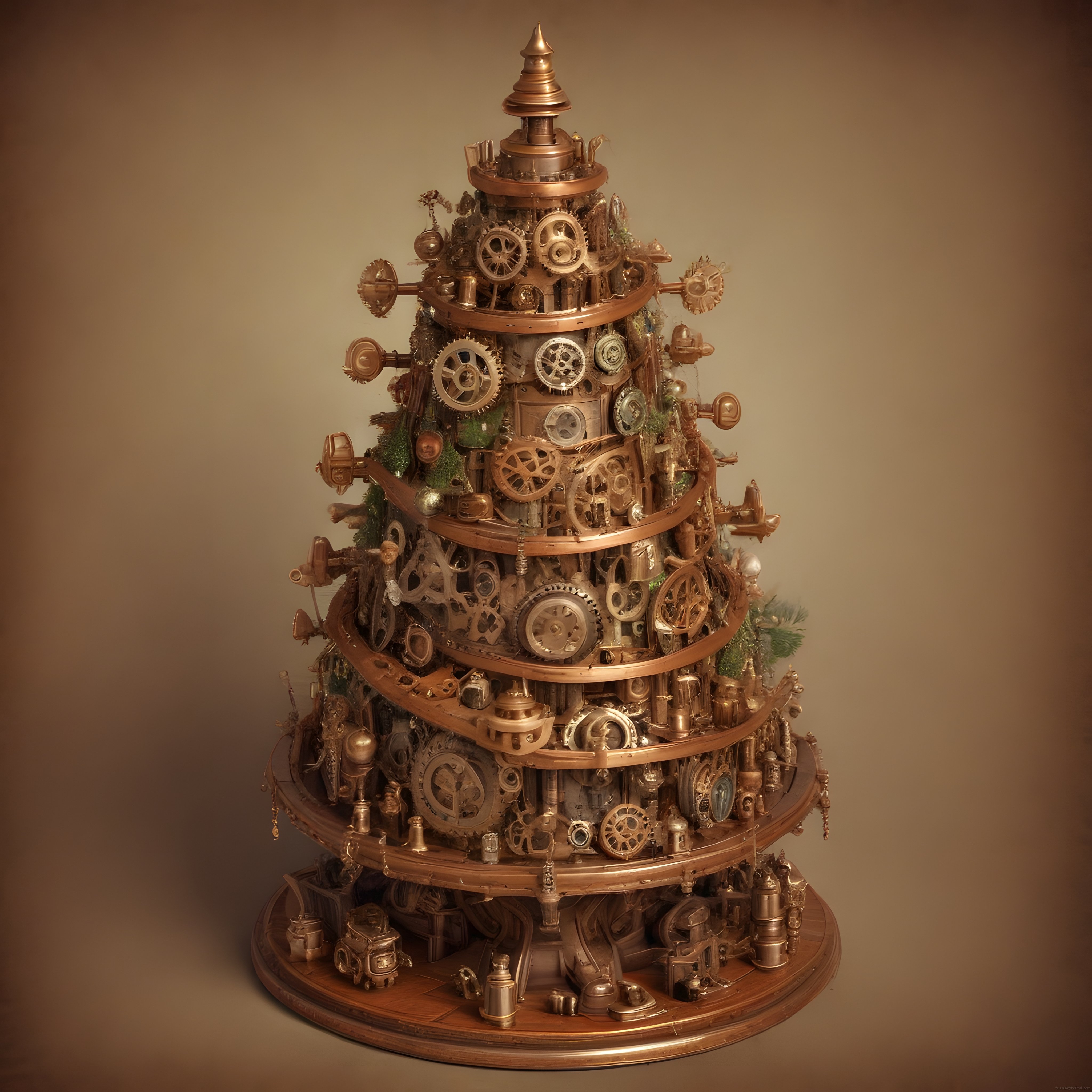 Bakır ve Pirinç Dişlilerden Oluşan Efsanevi Steampunk Yılbaşı Ağacı Heykeli