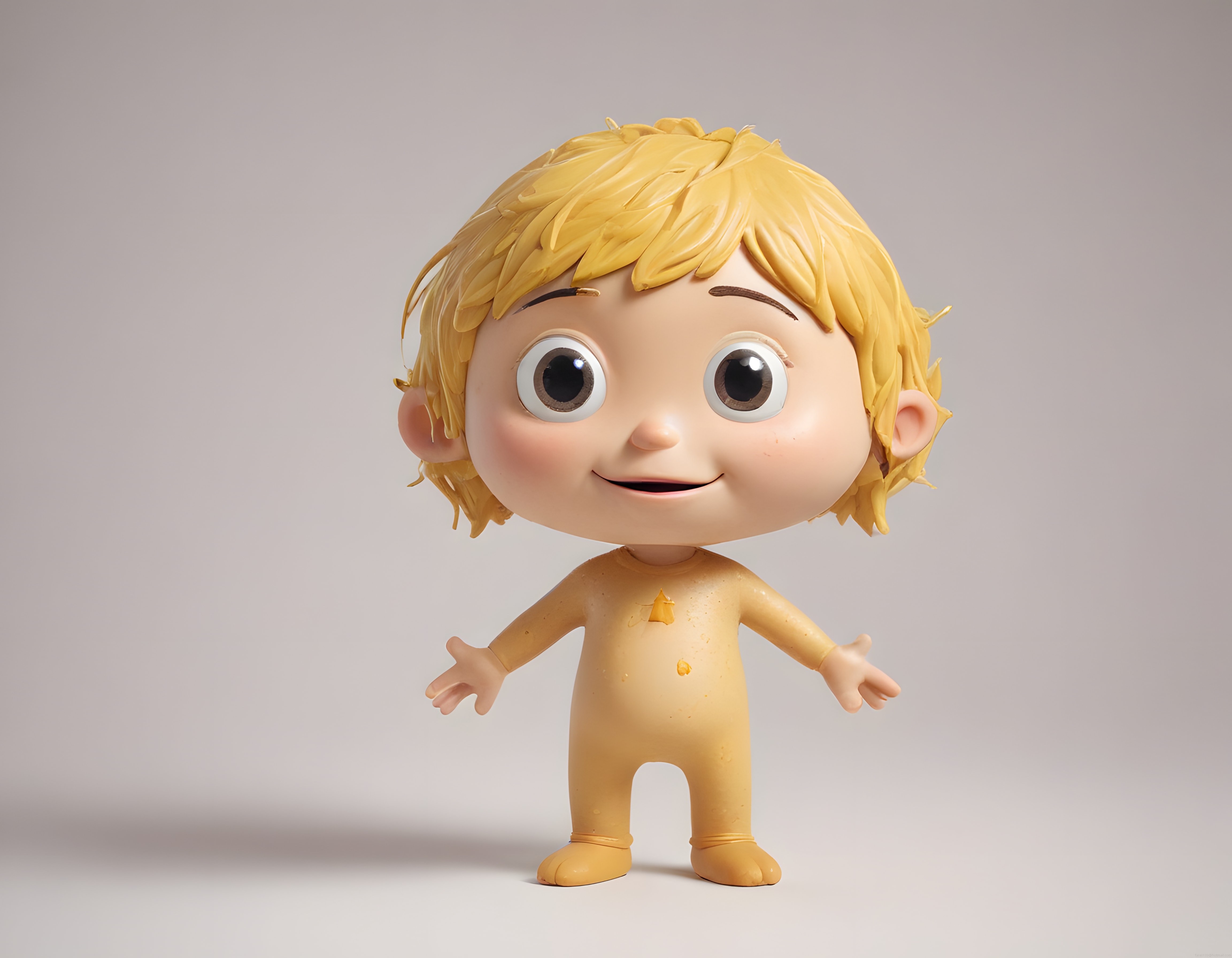 Bal Rengi ve Sarı Saçlı Sevimli 3D Çizgi Film Bebek Karakteri Tasarımı