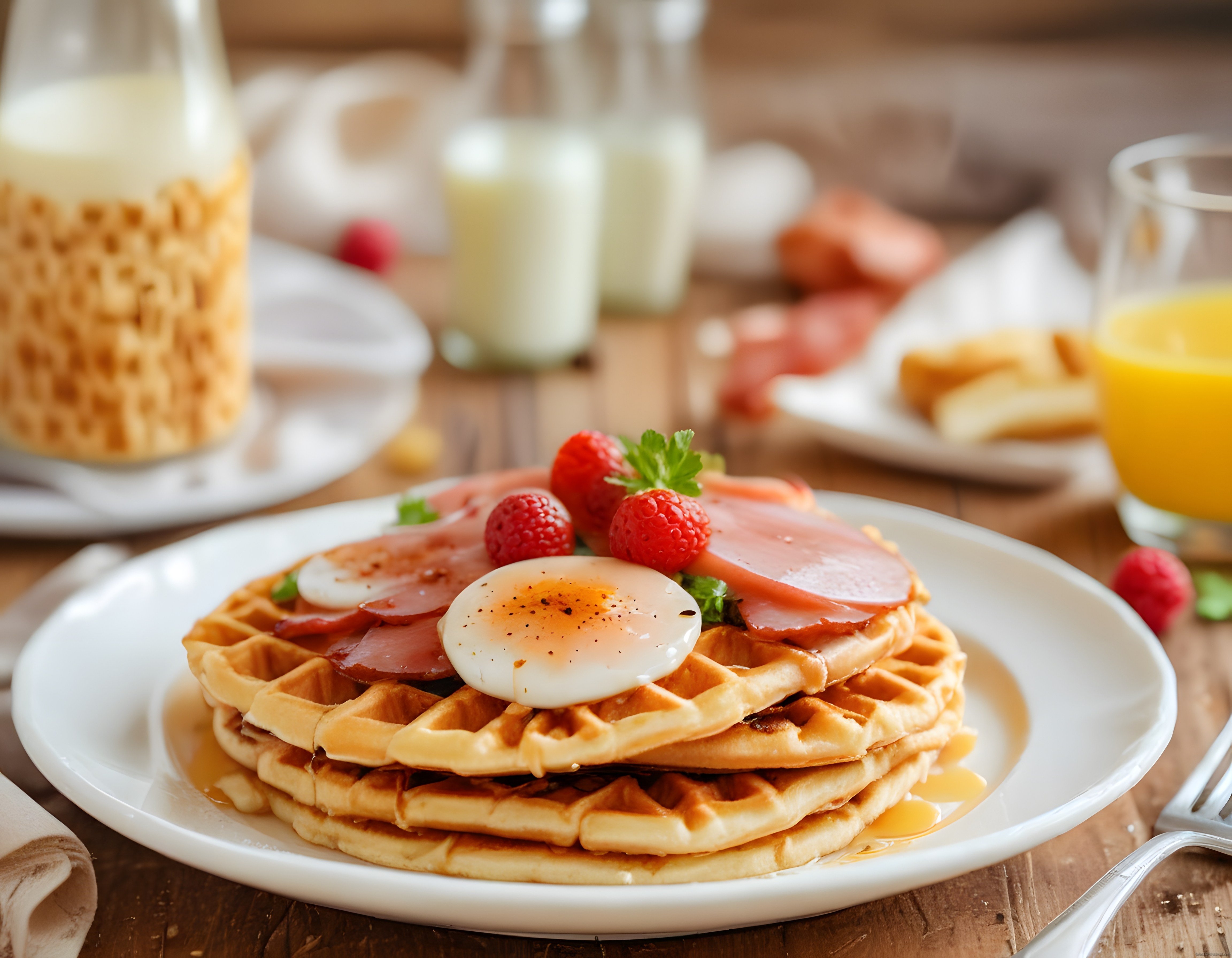 Bal Şurubu ve Ahududulu Waffle Kahvaltı Tabağı ile Güne Merhaba