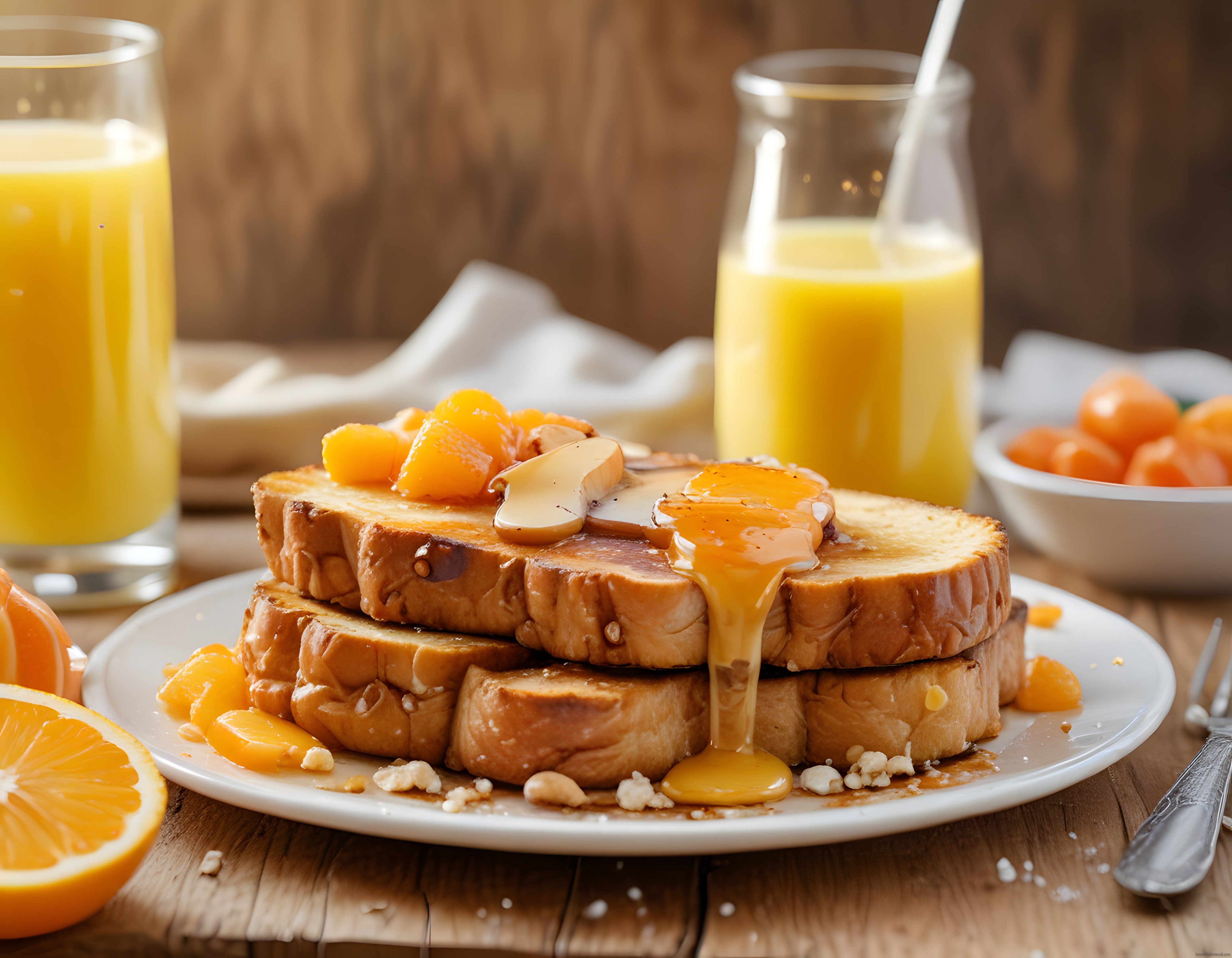 Ballı Fındıklı French Toast ve Taze Portakal Suyu ile Kahvaltı Keyfi