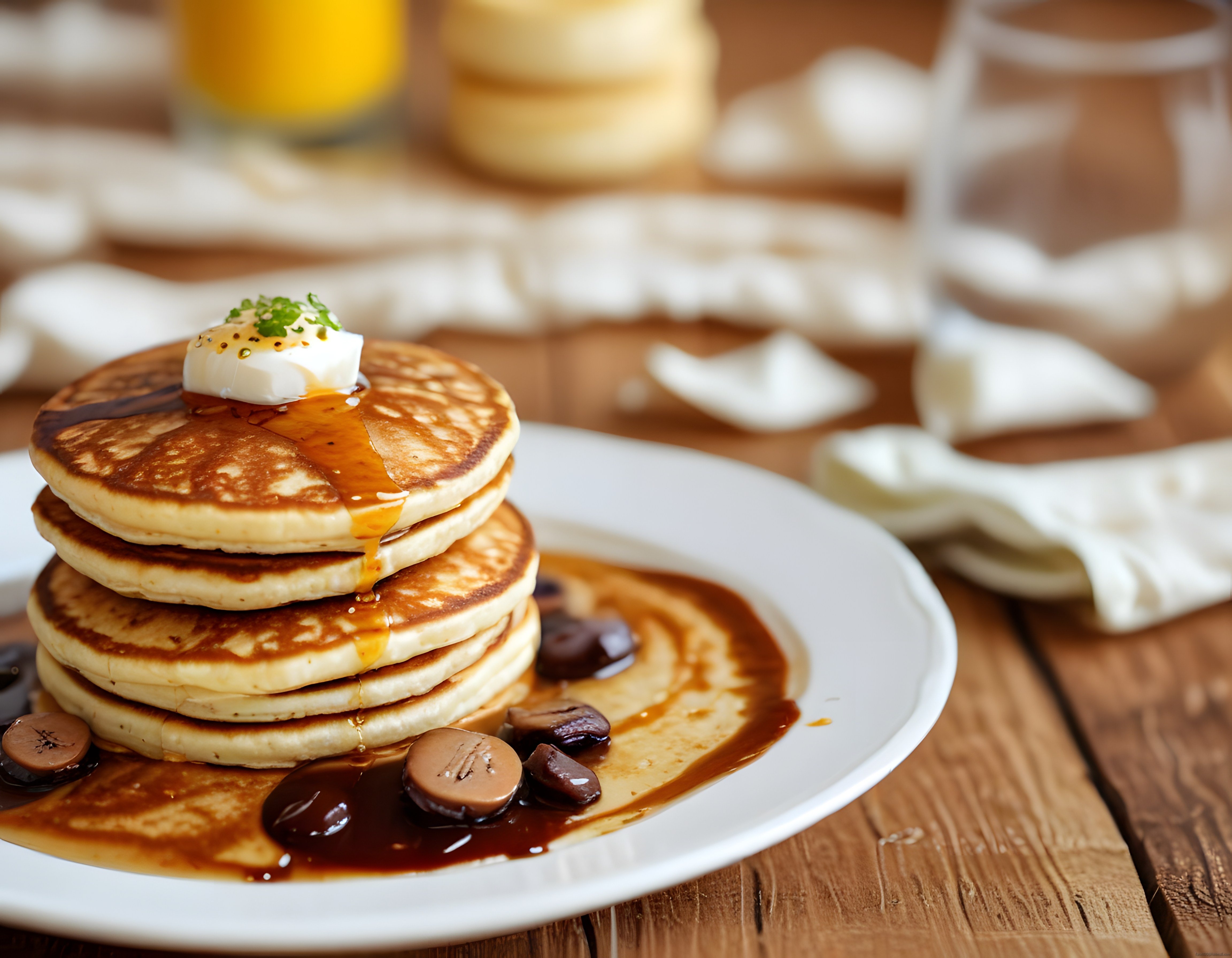 Ballı Şurup ve Tereyağıyla Süslenmiş Sıcacık Pancake Kulesi