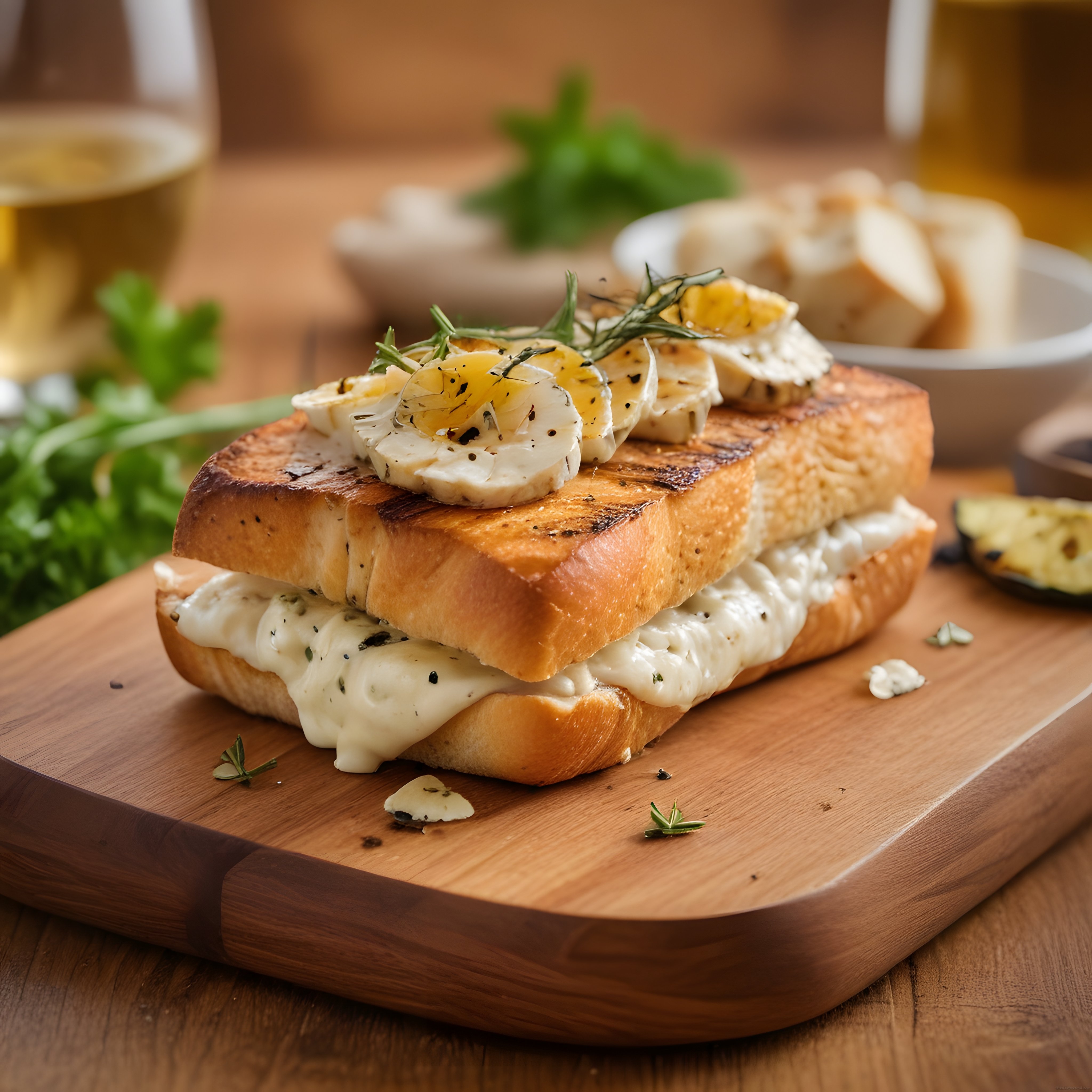 Ballı ve otlu peynirli ızgara tost ile şık bir kahvaltı sunumu