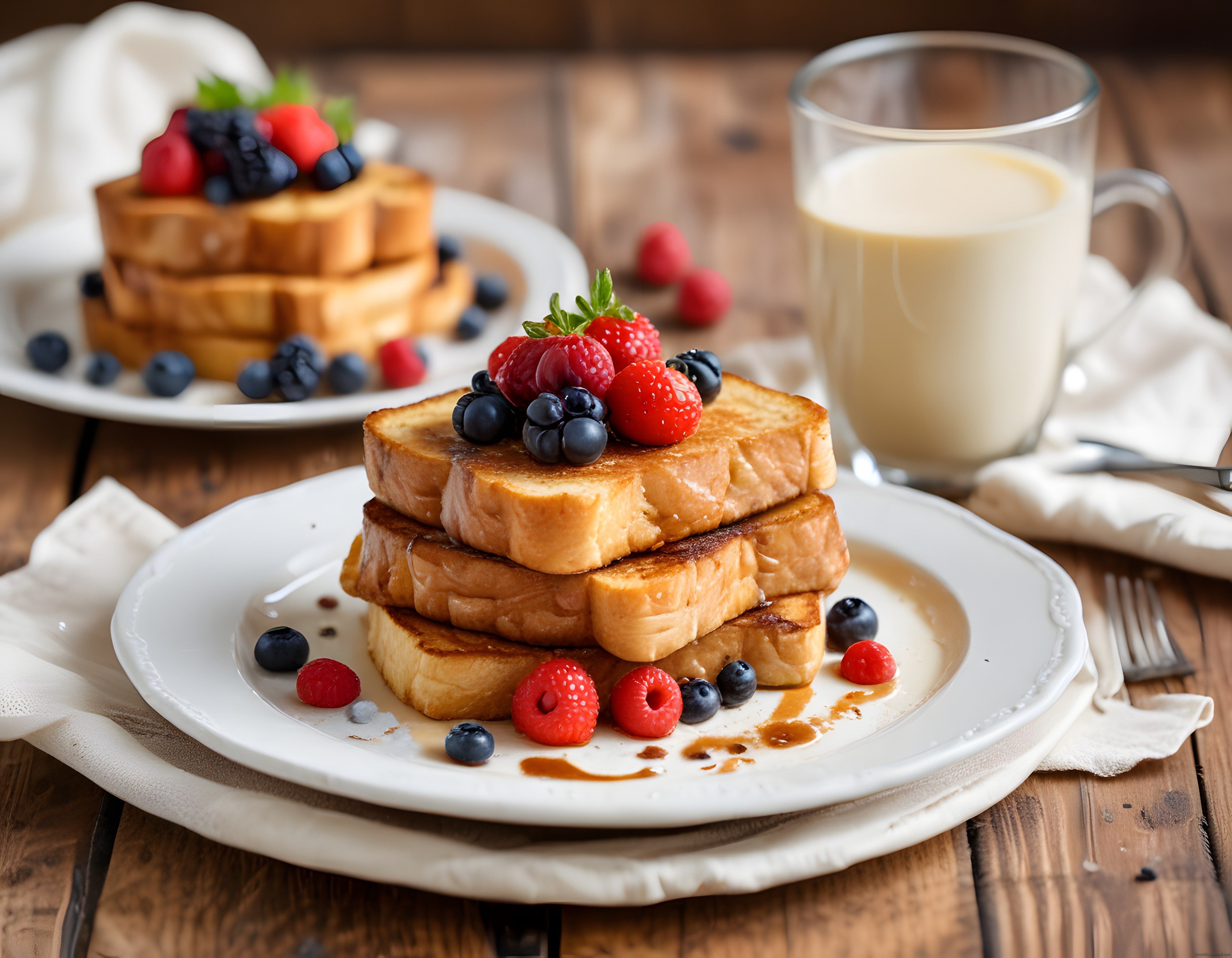 Ballı ve Taze Orman Meyveli French Toast ile Sıcacık Kahvaltı Masası