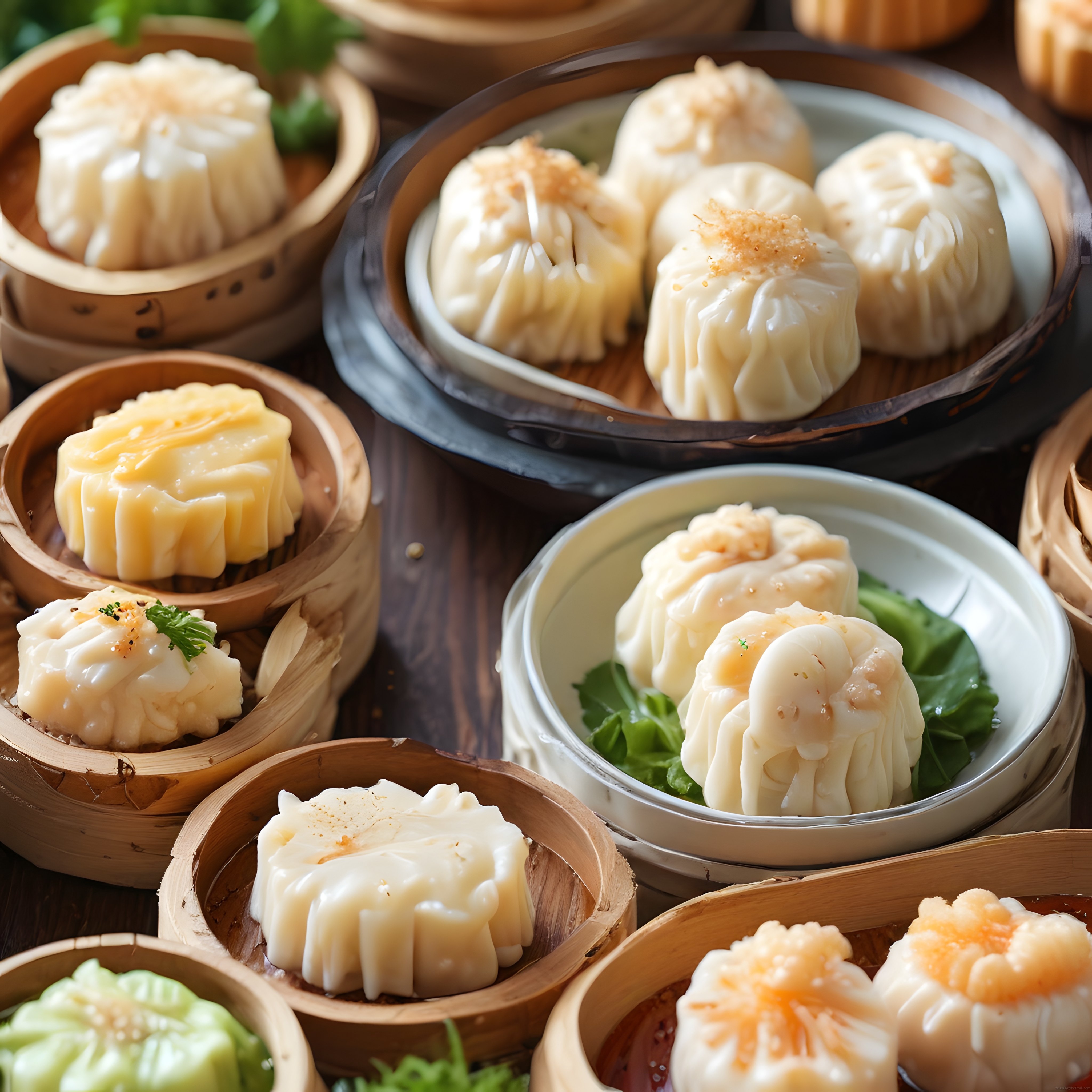 Bambu Buhar Sepetlerinde Geleneksel Çin Dim Sum Çeşitleri ve Sunum