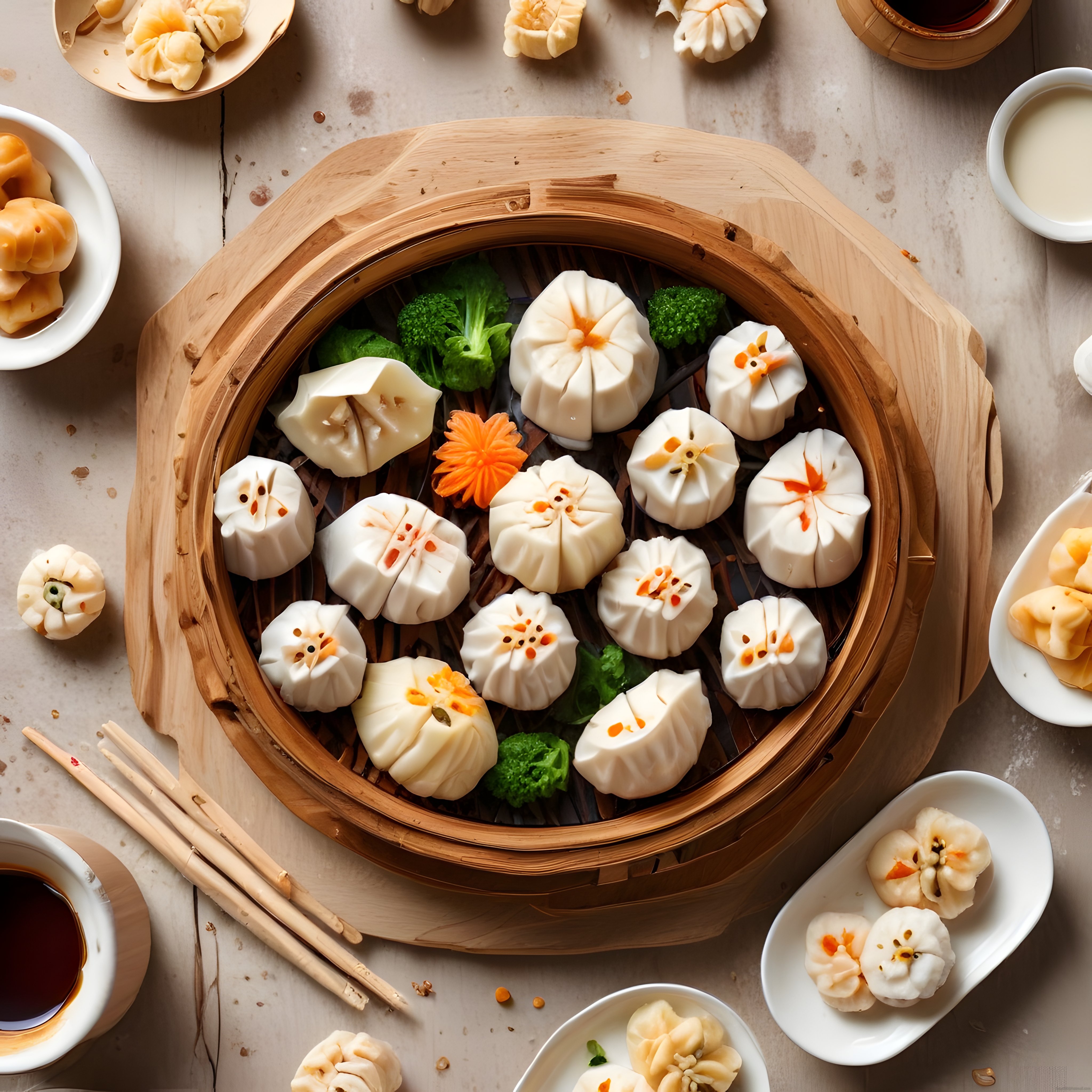 Bambu Buharda Çeşitli Dim Sum Mantıları ve Asya Mutfağı Lezzetleri