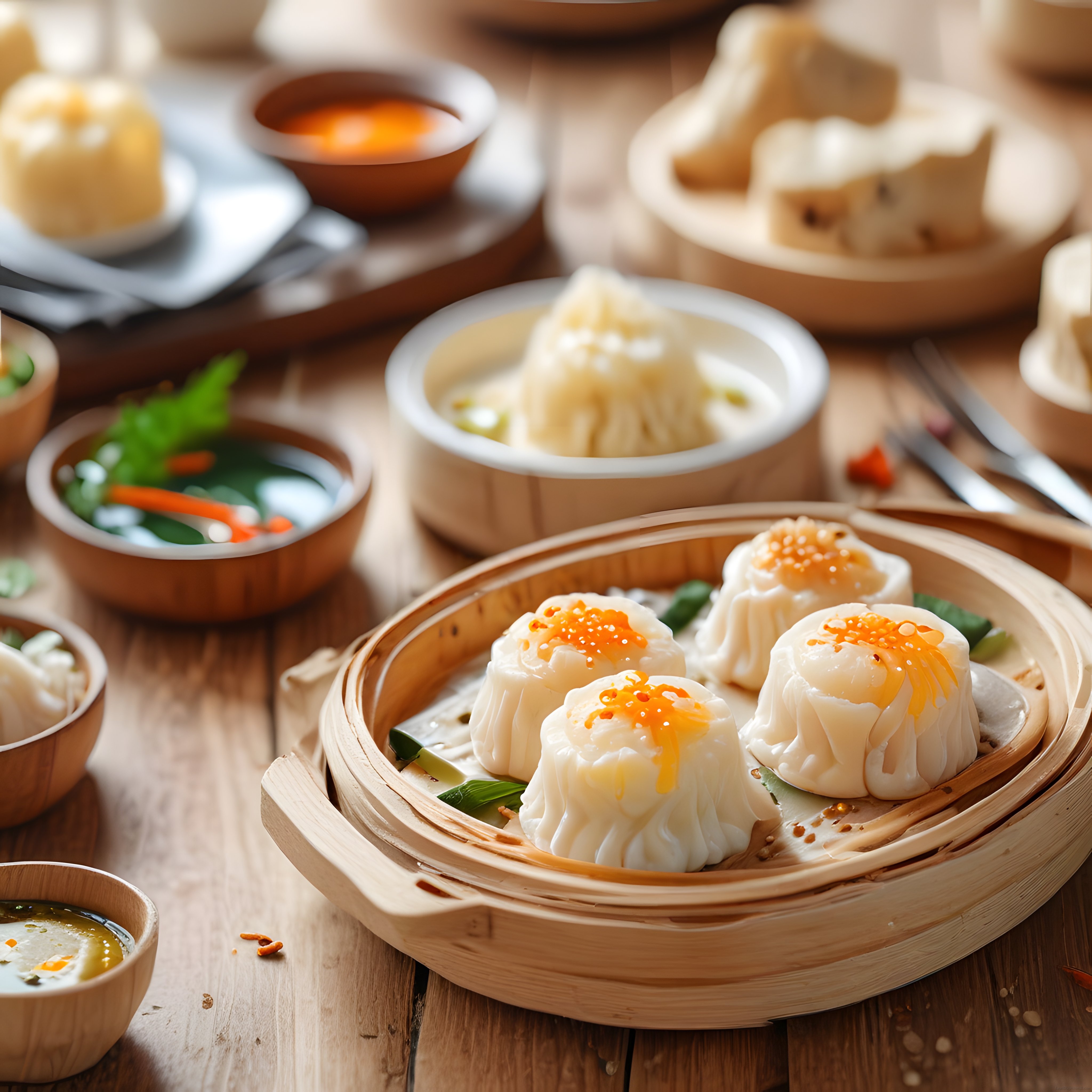 Bambu Buharda Çin Mantıları ve Dim Sum Çeşitleri ile Geleneksel Asya Sunumu