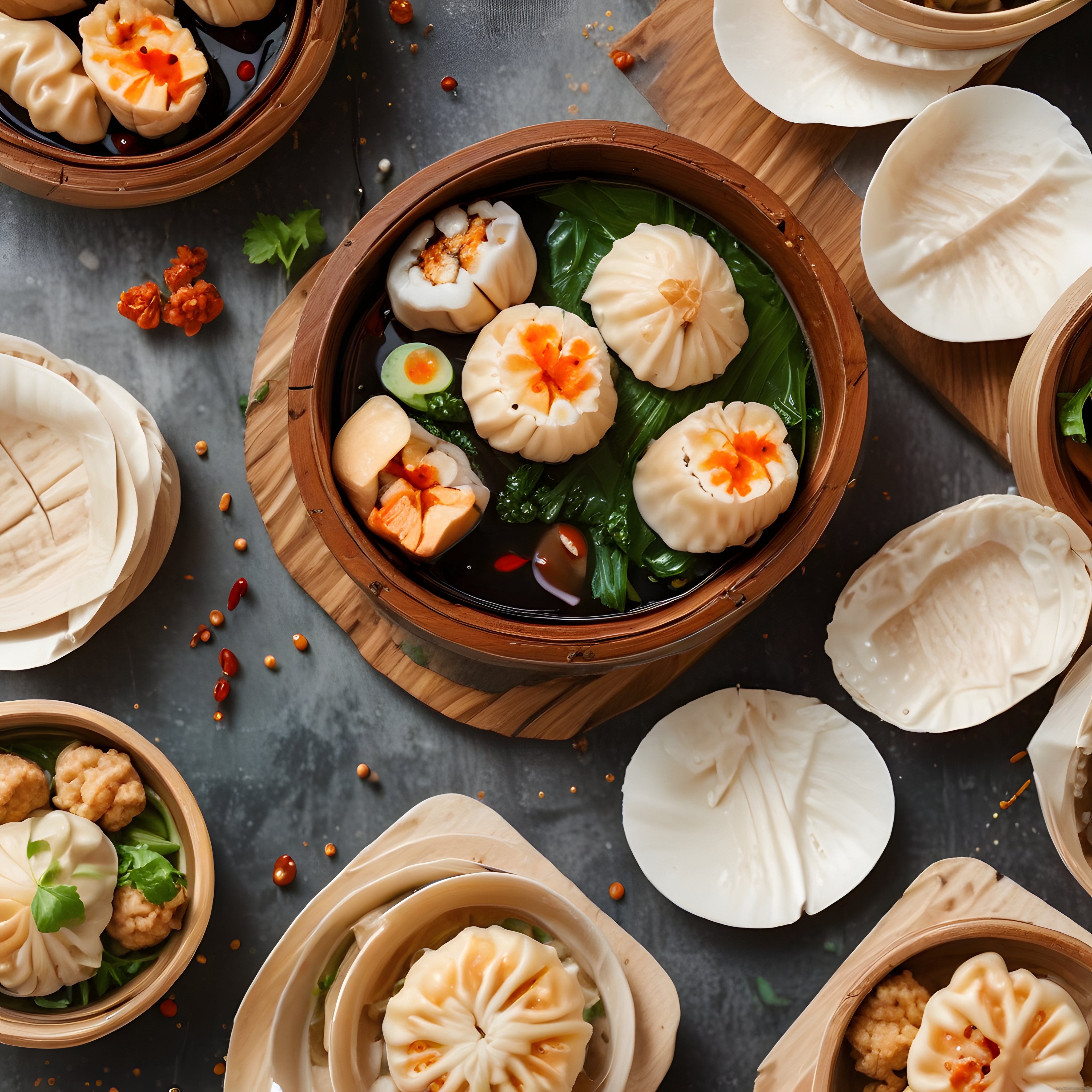 Bambu Buharda Çin Mantısı: Geleneksel Dim Sum Sunumu ve Asya Lezzetleri