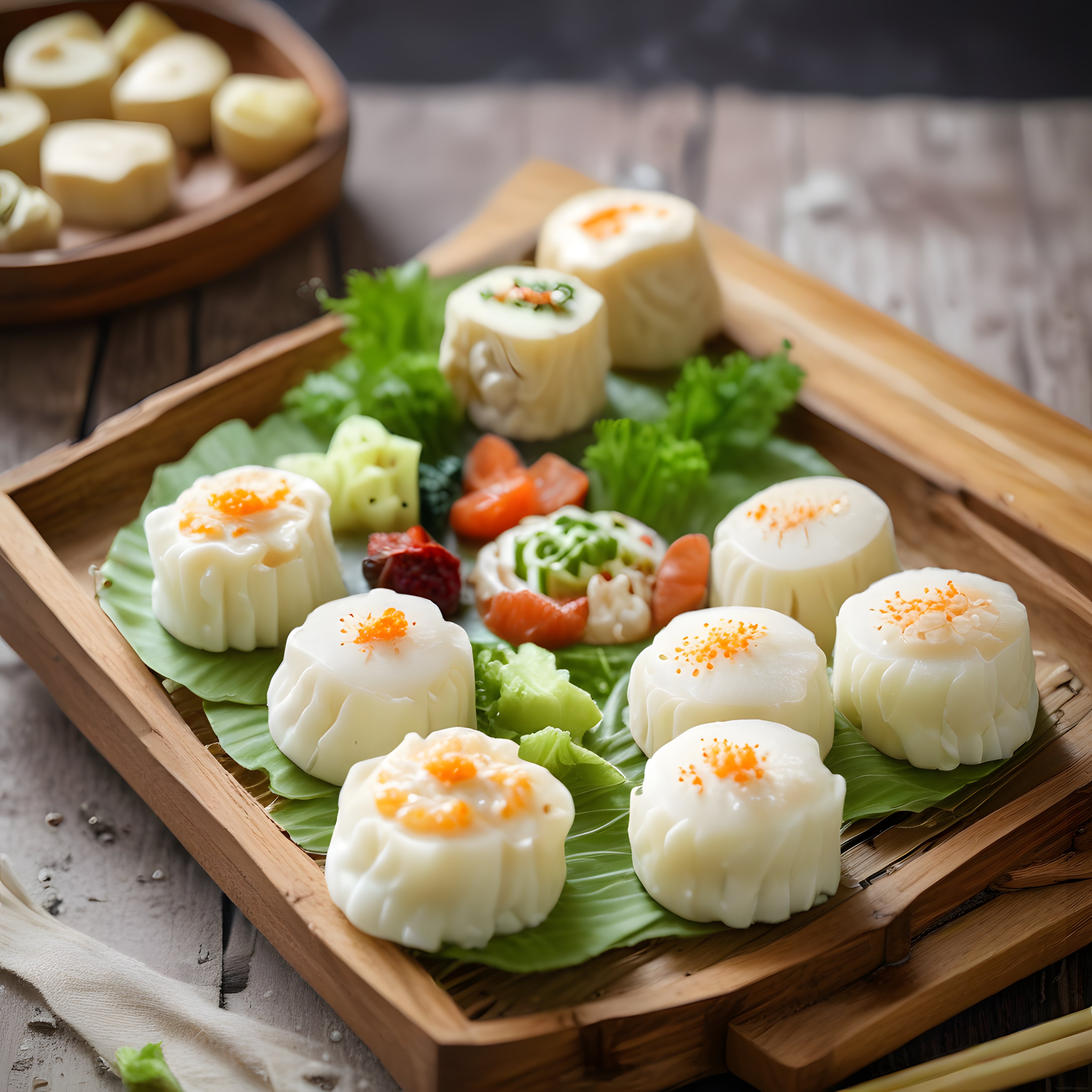 Bambu Buharda Pişirme Sepetinde Geleneksel Çin Dim Sum ve Shumai Lezzetleri
