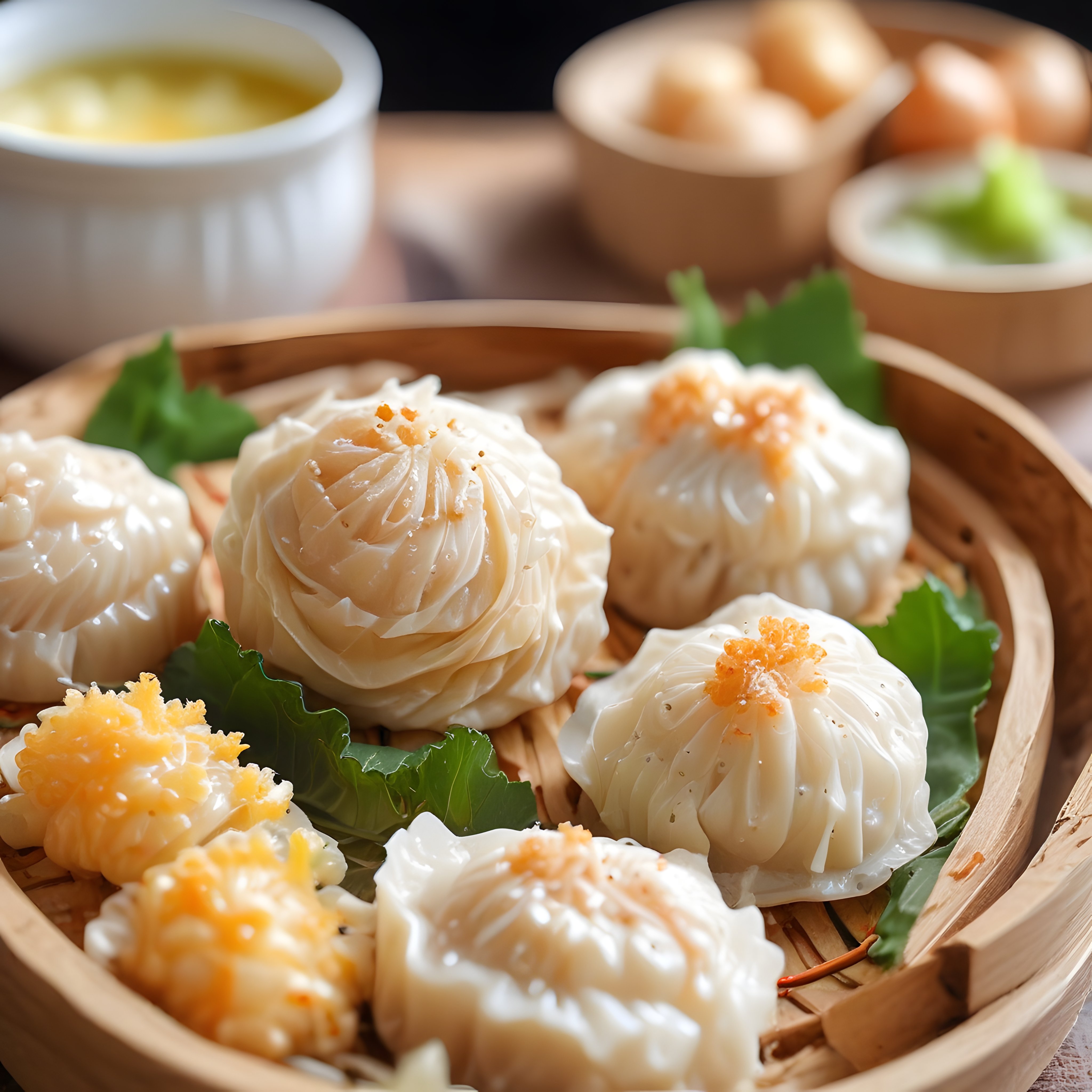Bambu Buharda Pişirme Sepetinde Servis Edilen Geleneksel Dim Sum Mantı Çeşitleri