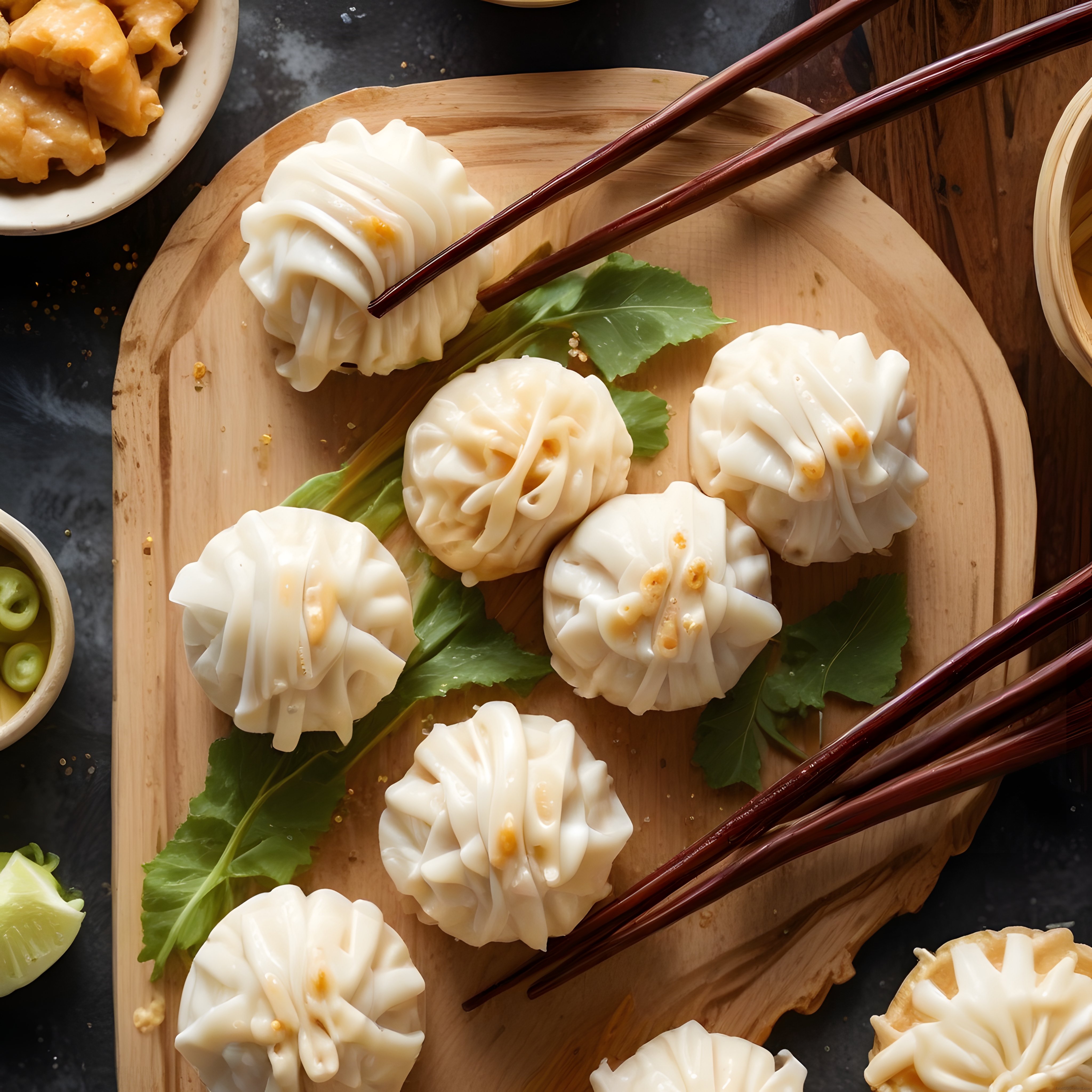 Bambu Buharda Pişmiş Dim Sum Mantı ve Çin Çubuklarıyla Egzotik Asya Sunumu