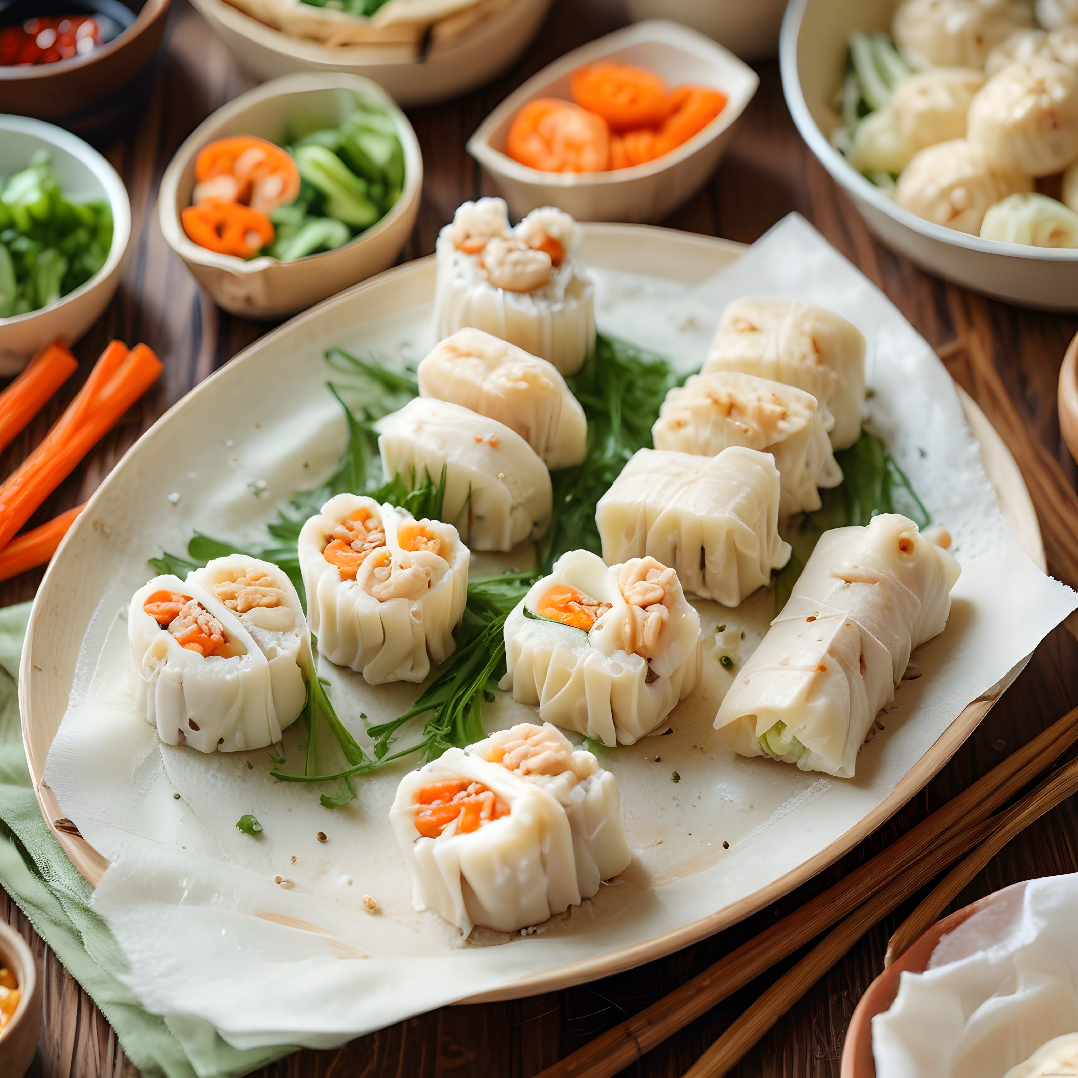 Bambu Buharda Pişmiş Dim Sum ve Bahar Ruloları: Asya Mutfağından Egzotik Lezzetler