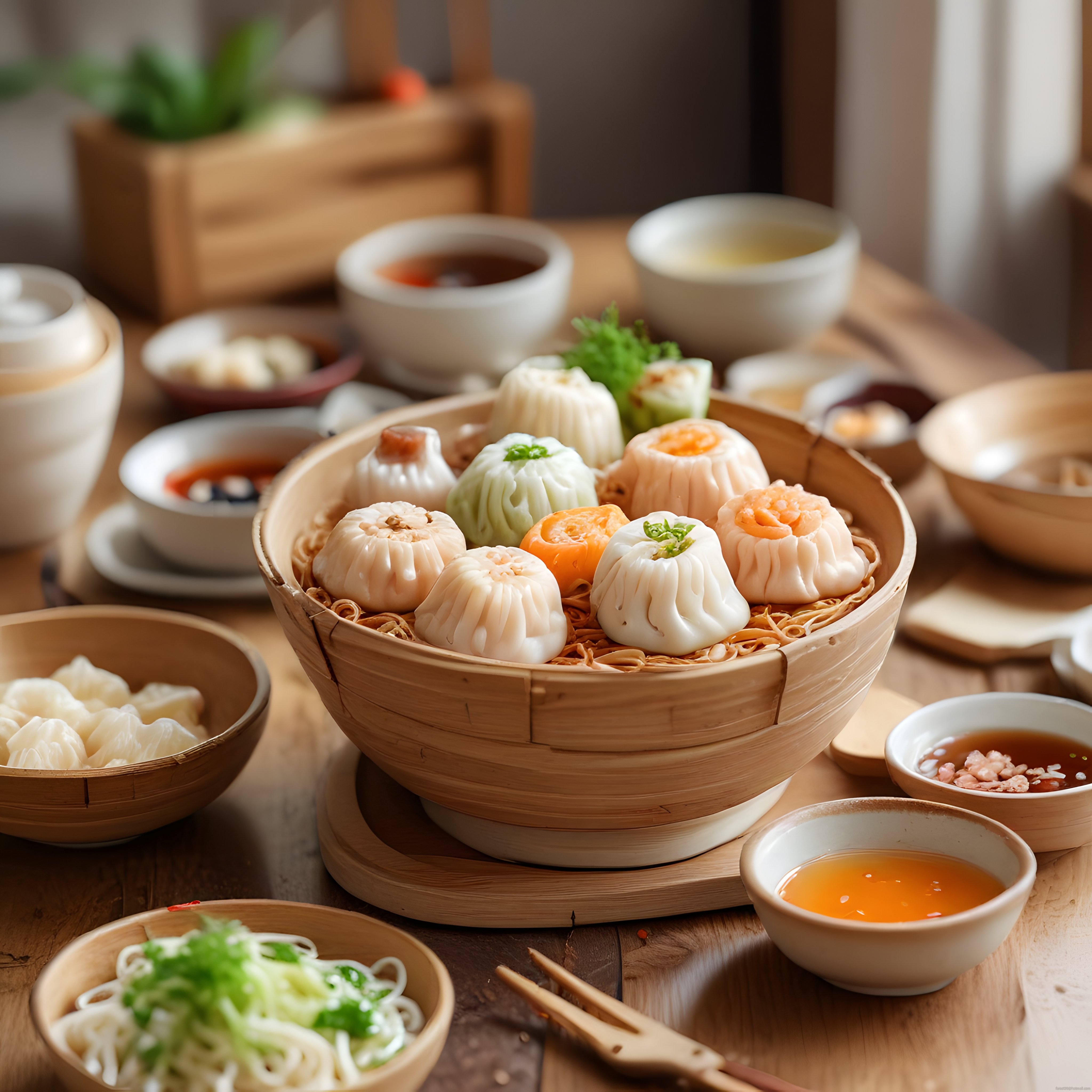 Bambu Buharda Renkli Dim Sum Mantıları ve Soslarla Uzak Doğu Lezzetleri
