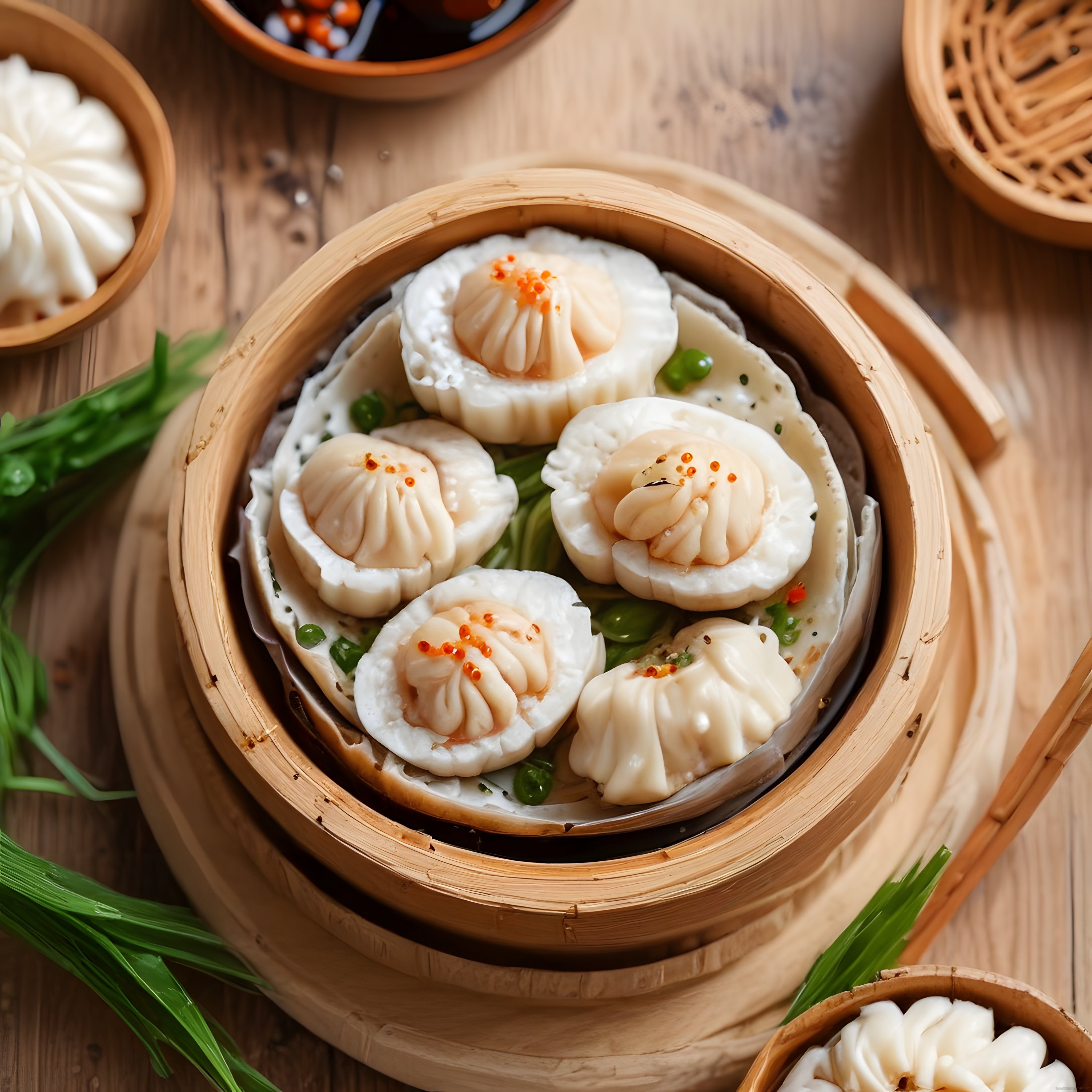 Bambu Buharda Servis Edilen Geleneksel Çin Mantısı ve Dim Sum Lezzetleri