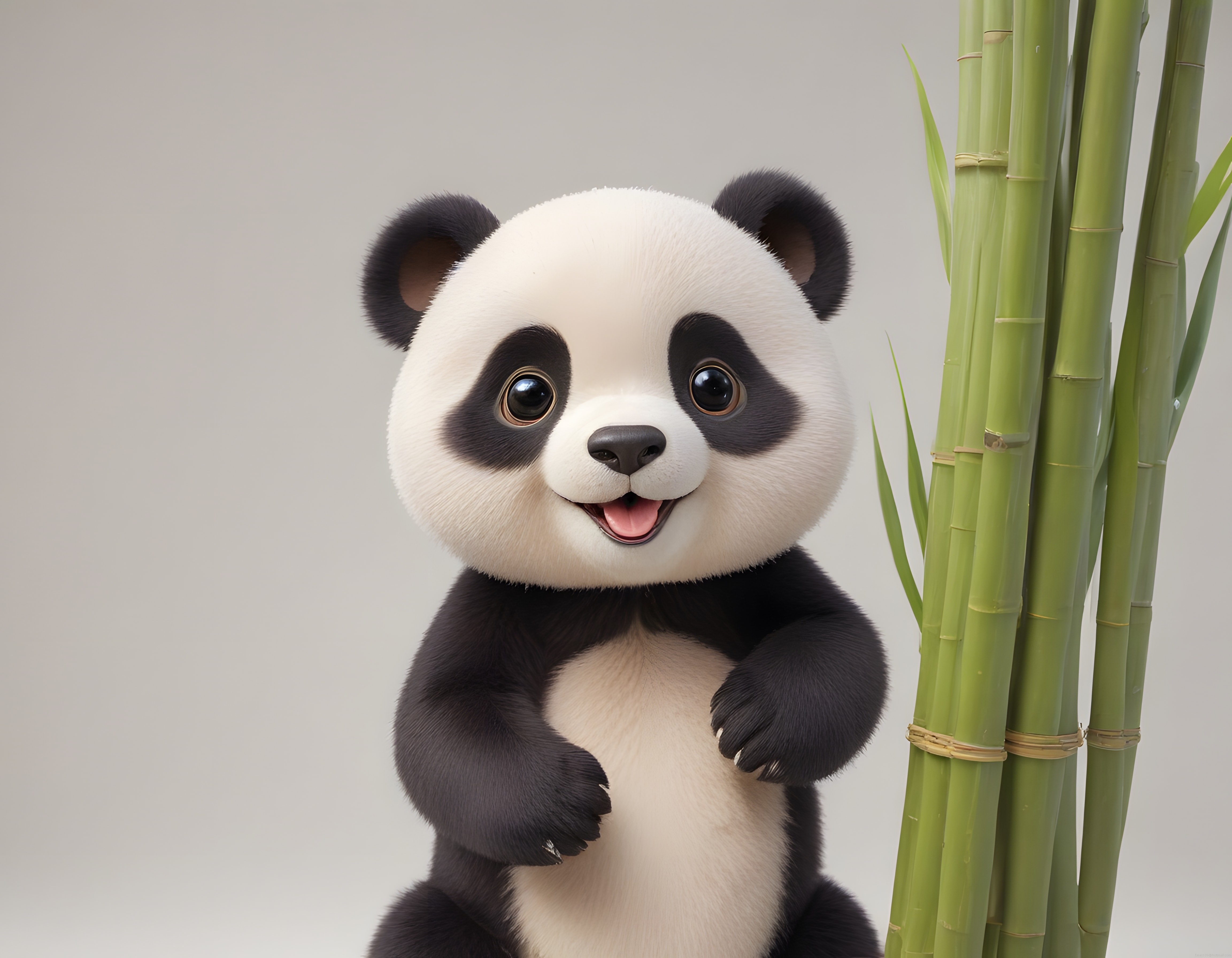 Bambu Demetinin Yanında Duran Gülümseyen Sevimli Yavru Panda Karakteri