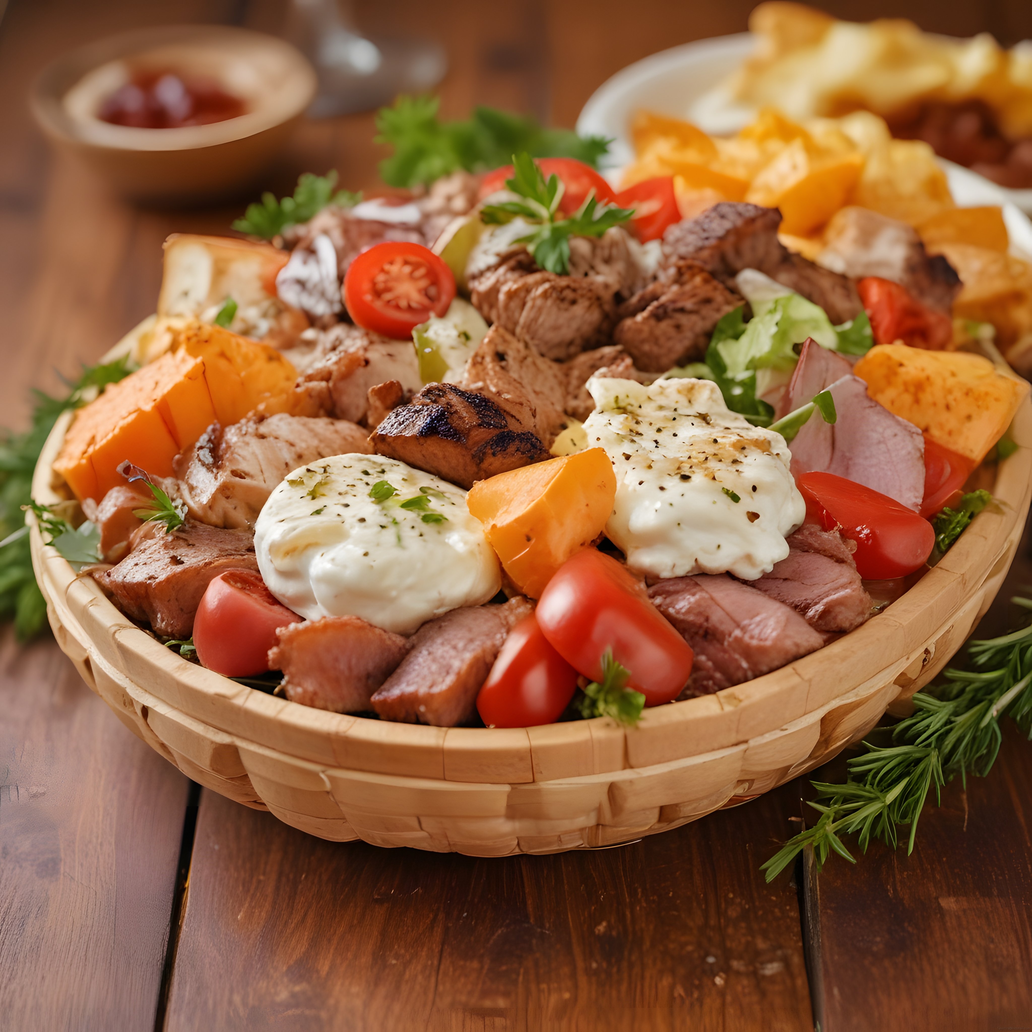 Bambu Kapta Taze Sebzeler ve Yumurtayla Zengin Kahvaltı Tabağı