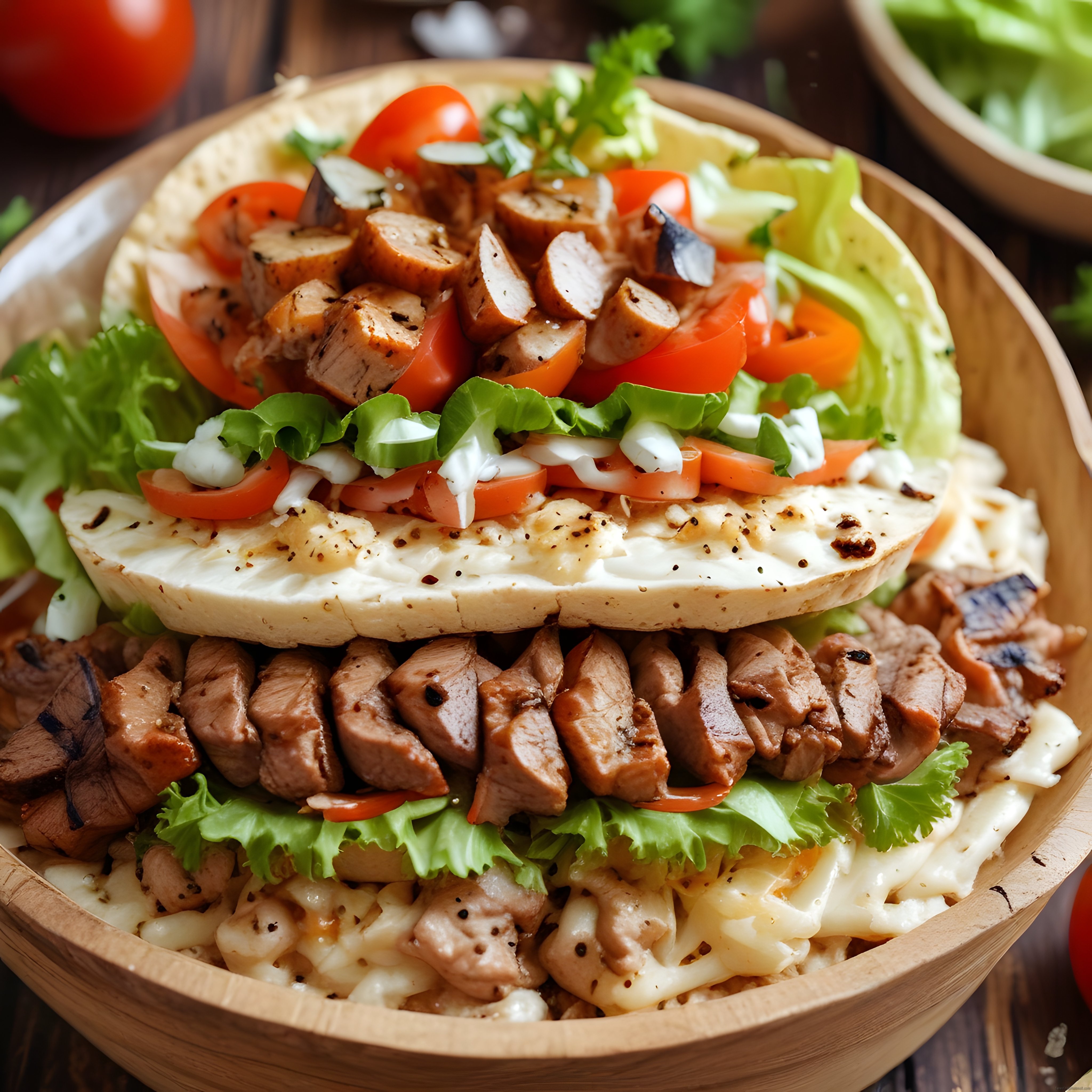 Bambu Kasede Katmanlı Kahvaltı Kasesi: Izgara Et, Yumurta ve Taze Sebzeler