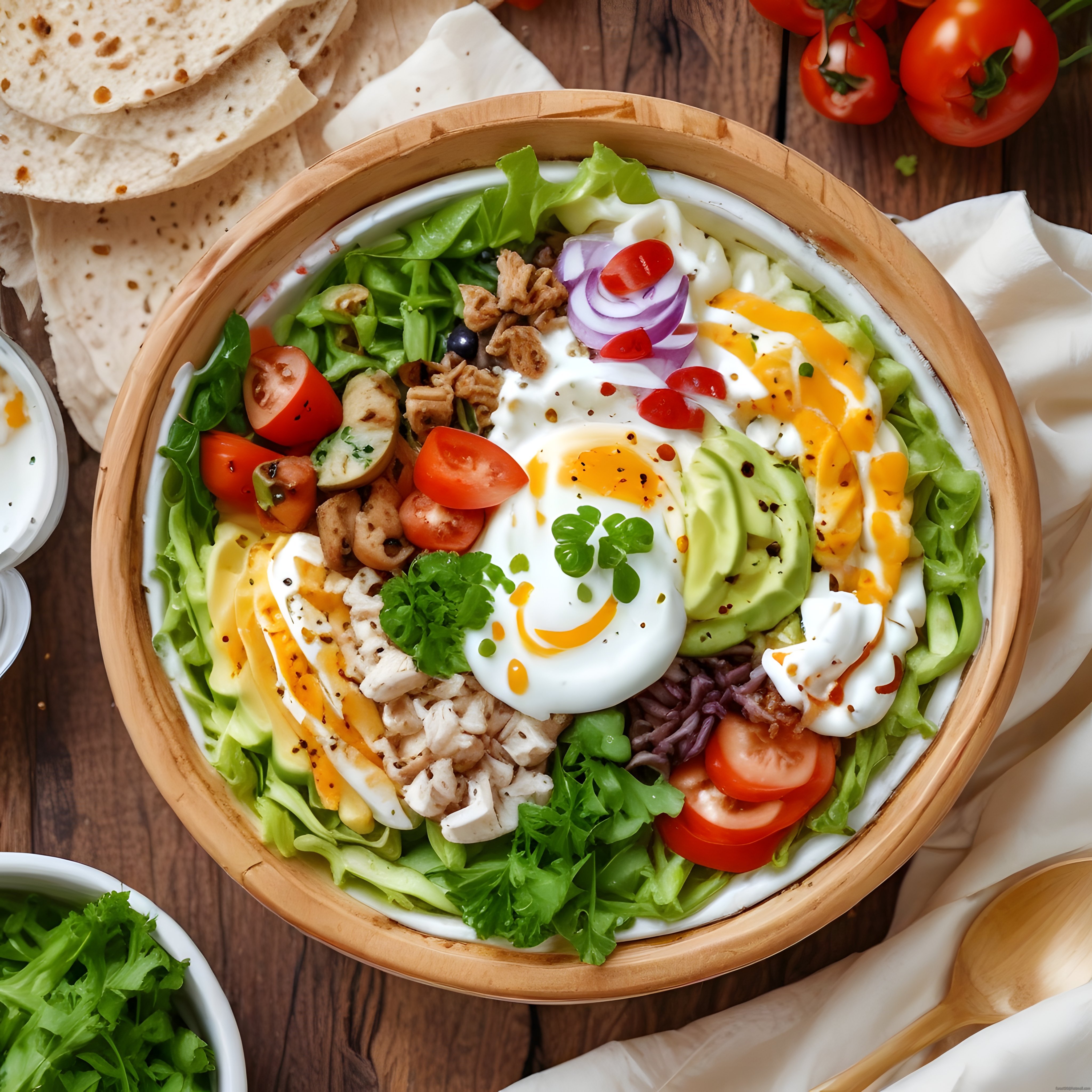 Bambu Kasede Renkli Kahvaltılık Salata Kasesi: Yumurta, Avokado ve Tavuk