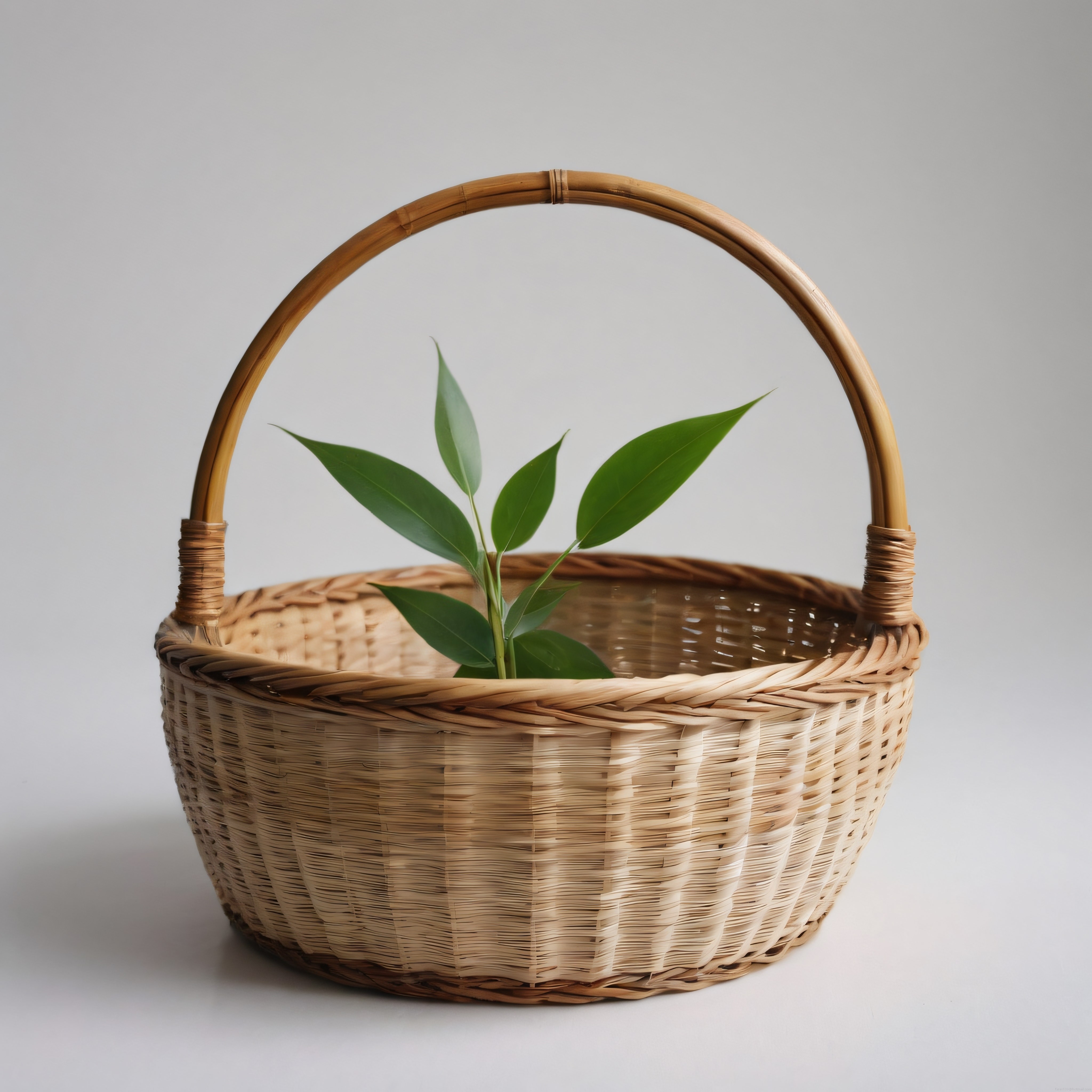 Bambu Örgü Sepette Yeşil Bitki: Minimalist ve Doğal Dekorasyon Fikri
