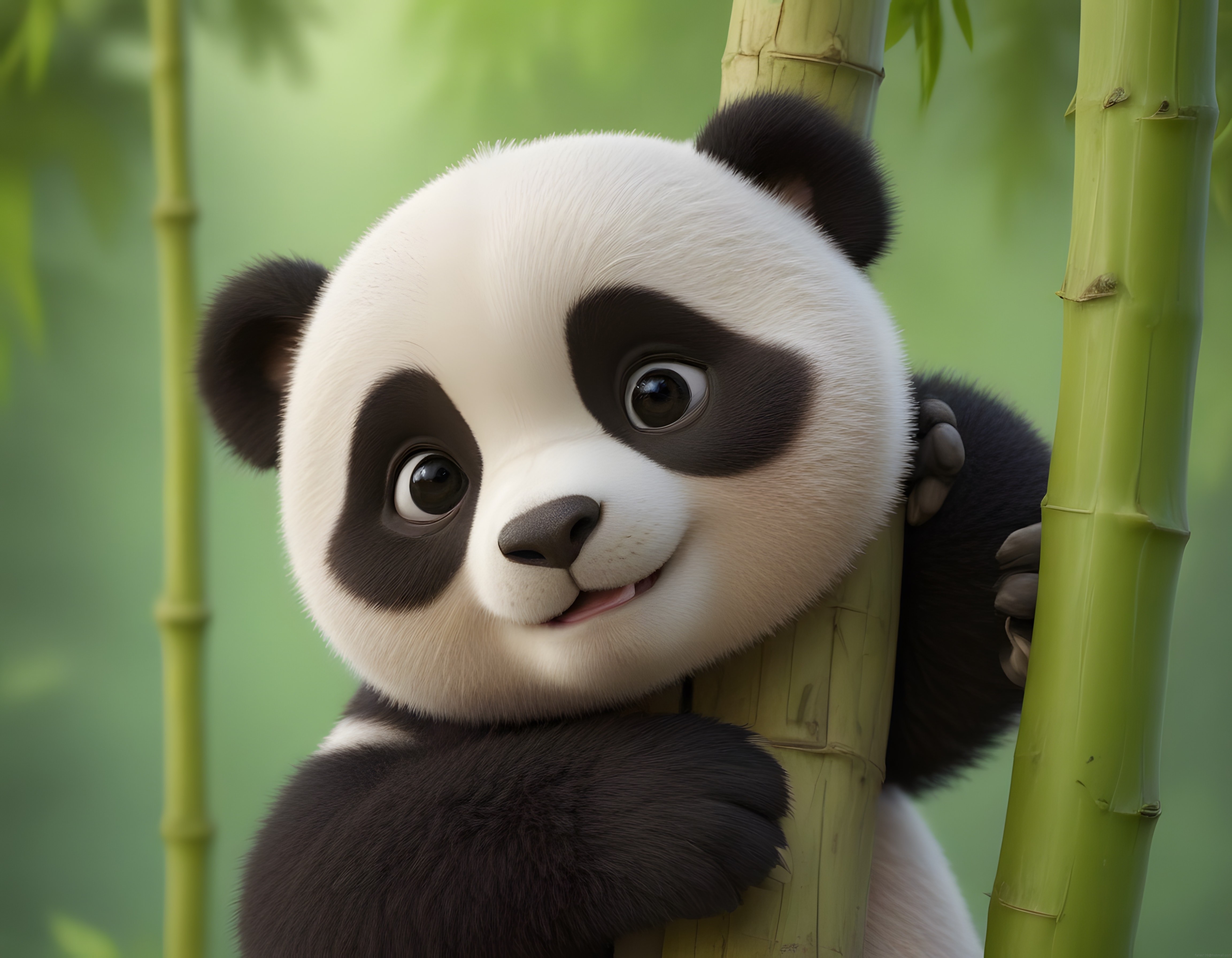 Bambu Ormanında Sevimli Panda Yavrusu ve Masalsı Yeşil Doğa Atmosferi