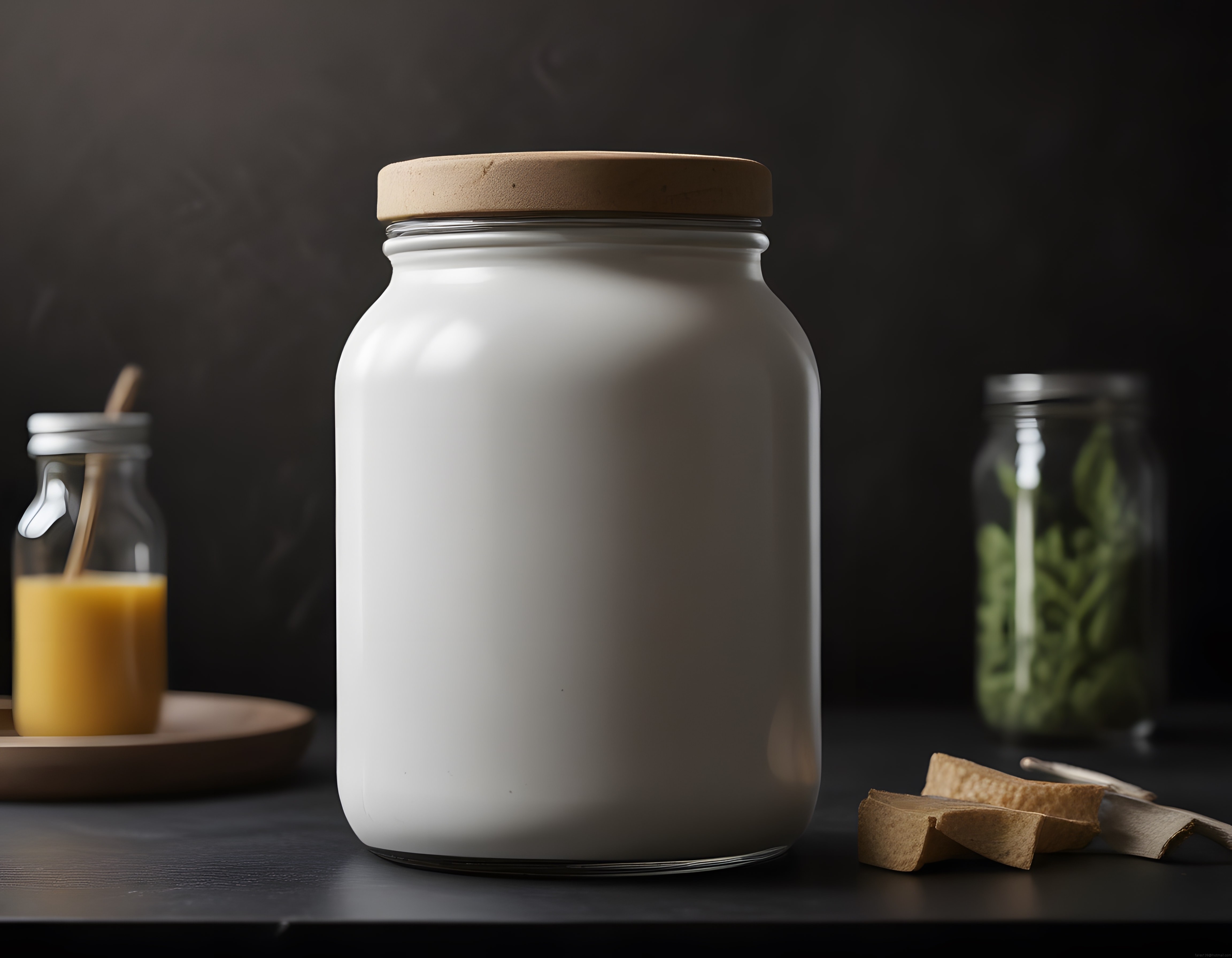 Bambu Pipetli Meyve Suyu ve Bambu Kapaklı Beyaz Kavanoz Stüdyo Çekimi