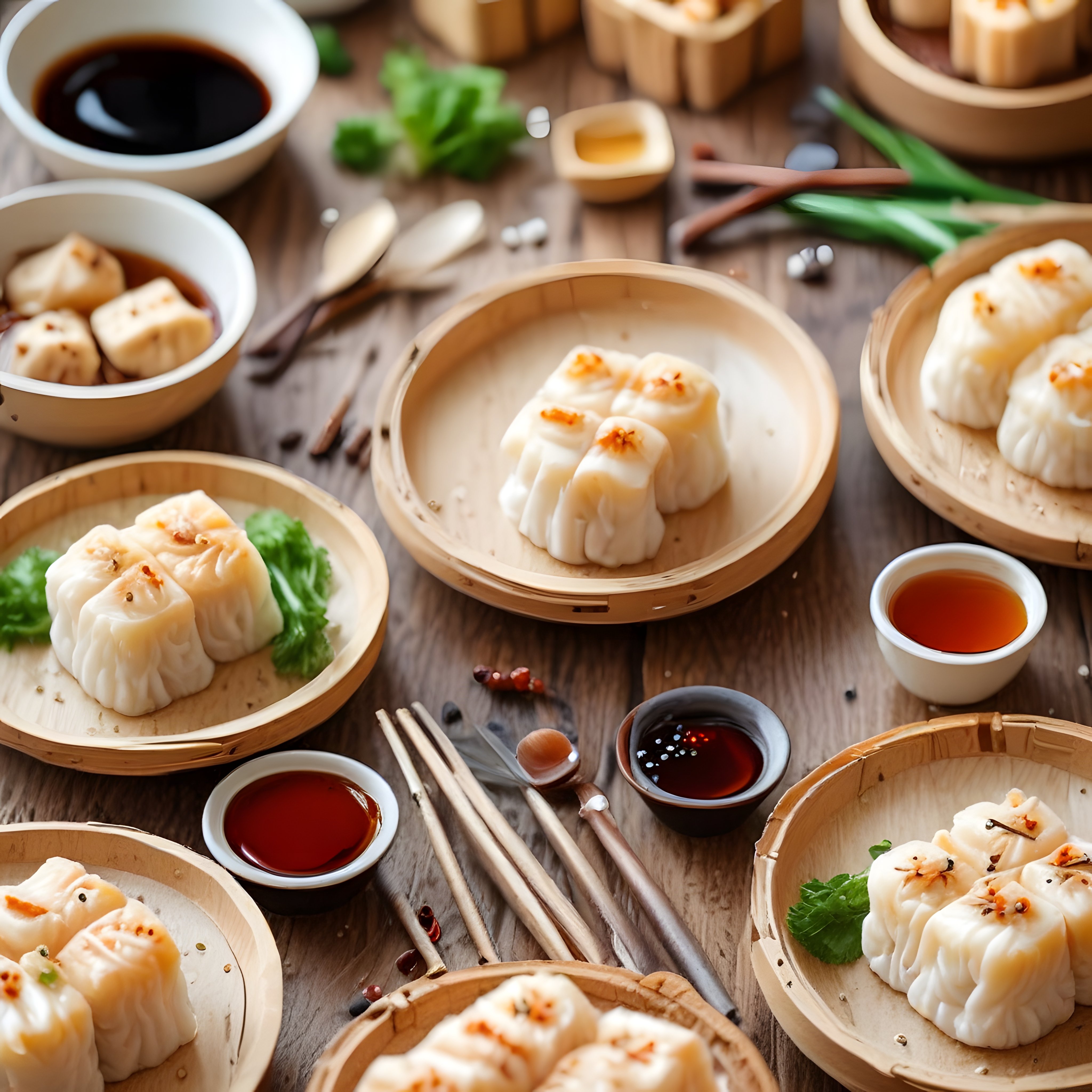 bambu sepetlerde geleneksel buharda pişmiş çin mantıları ve dim sum çeşitleri